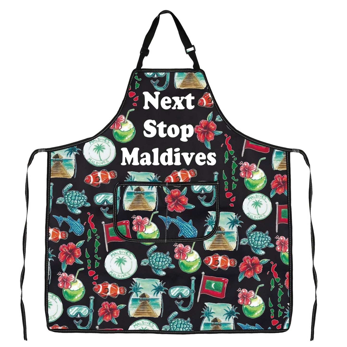 JXGZSO Maldives Symbols Souvenir Gift Maldives Vacation Kitchen Cooking Apron With Pocket