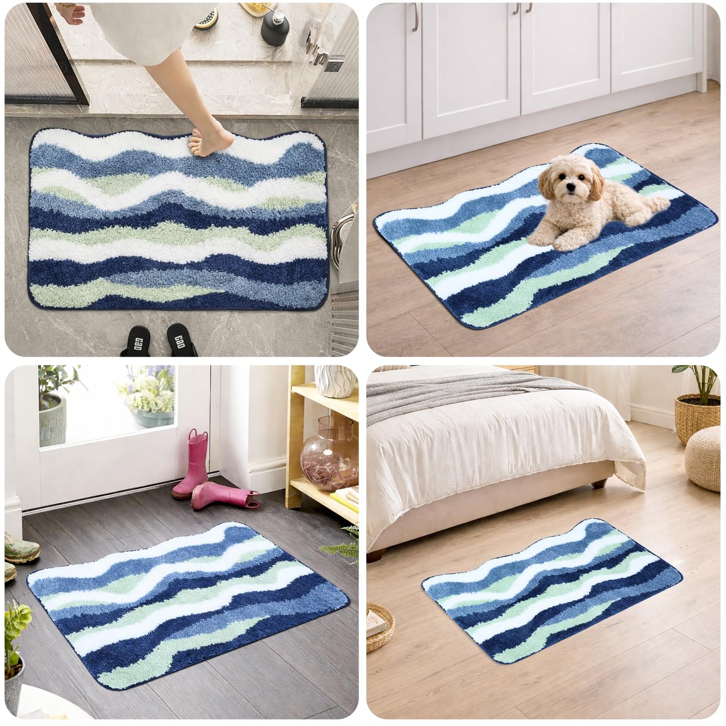 Heionia Ocean Wave Bathroom Mat, Beach Coastal Bathroom Rugs, Nautical Rug, Soft Washable Non-Slip Absorbent Bath Rugs for Shower Floor, Toilet, Bedroom and Kitchen, 19.7 * 31.5''