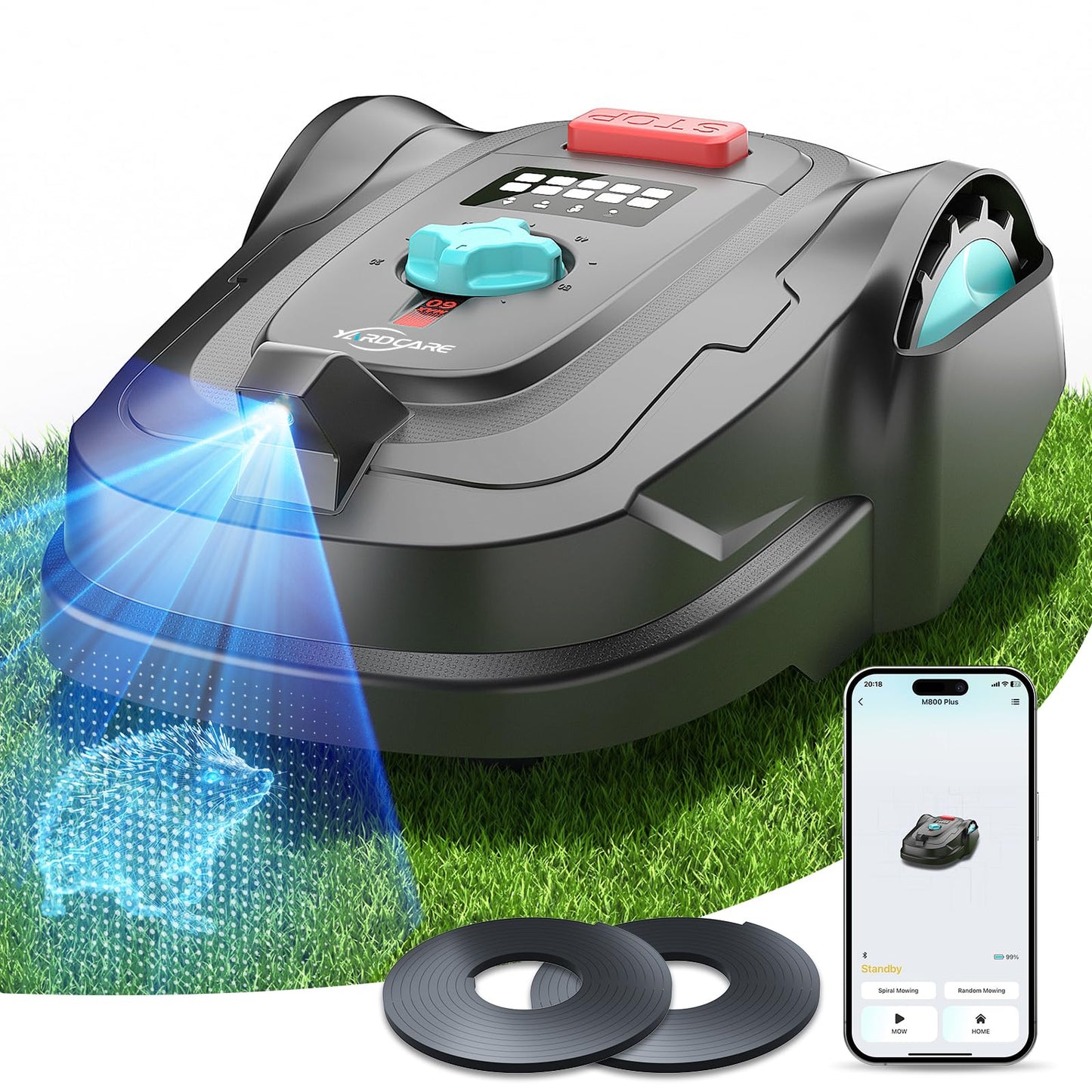 YARDCARE 2026 New M800Plus Robot Lawn Mower, GPS & 3D Vision, with 32.8 ft Magnetic Stripe, Obstacle Avoidance, Auto-Charging, APP Control, Bow-Shaped Mowing for Lawns up to 8611 sq.ft (Black)
