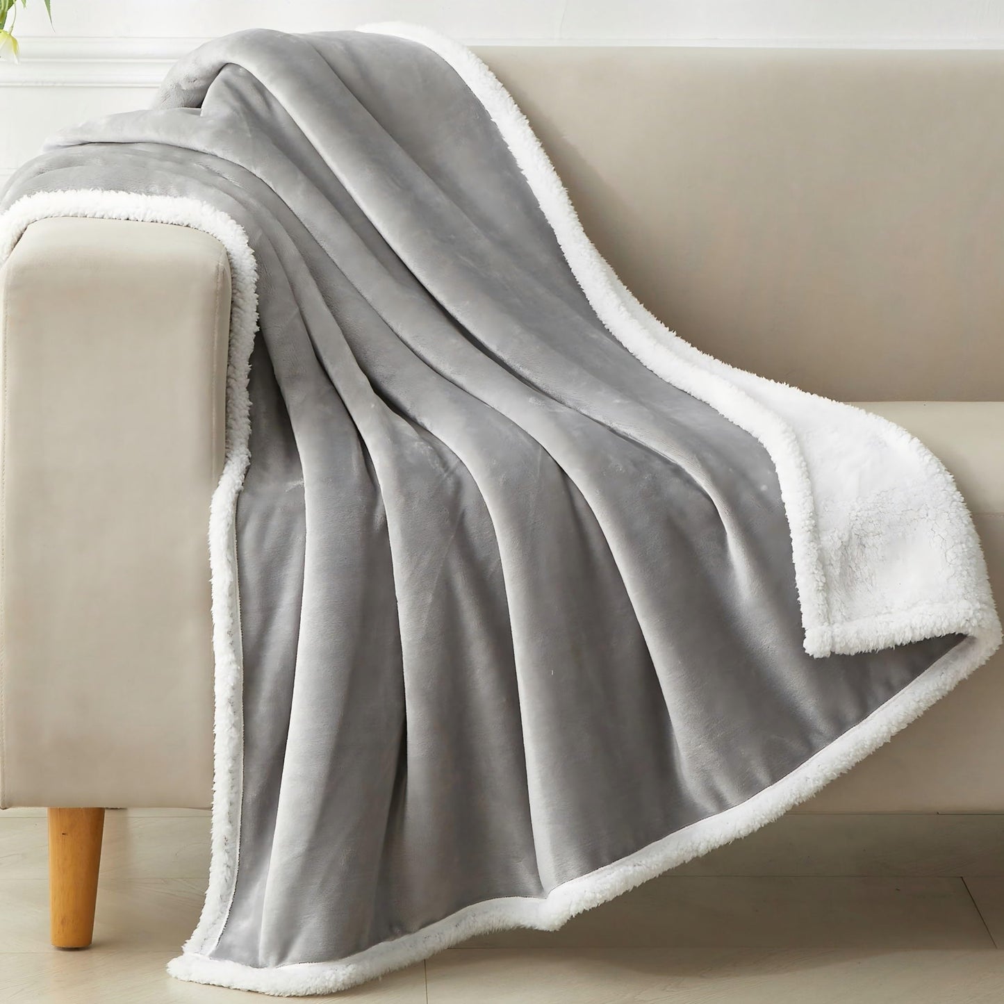 COZYXWORLD 480GSM Thick Warm Blanket, 50x60 Double-Layered Sherpa Fleece Throw for Couch, Oeko-TEX Certified, Soft Fuzzy Reversible, Grey 50x60