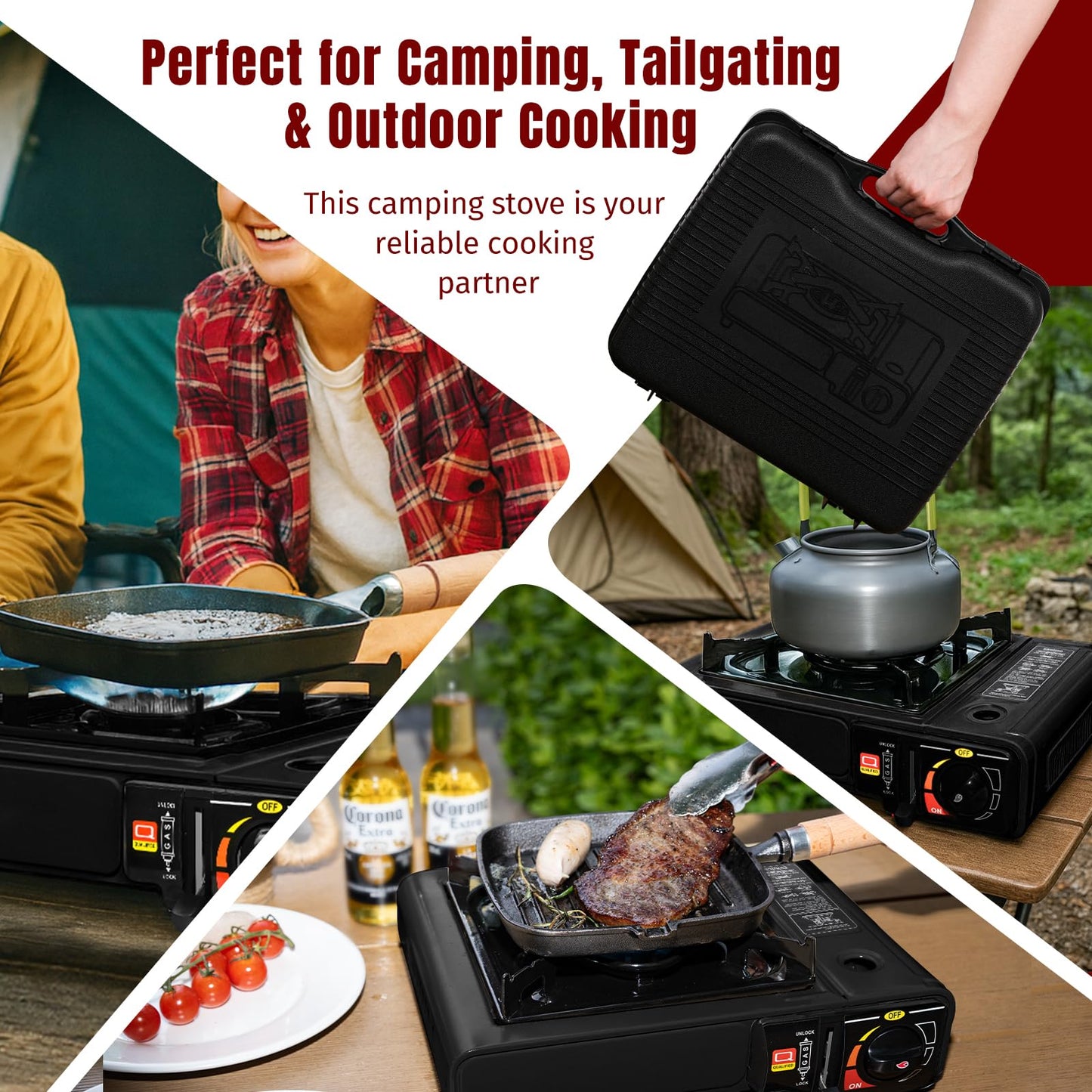 SHINESTAR Butane Camping Stove with Carrying Case, Portable Stove for Camping, Hiking, Emergencies, Tailgating Essentials, 7800 BTUs Output