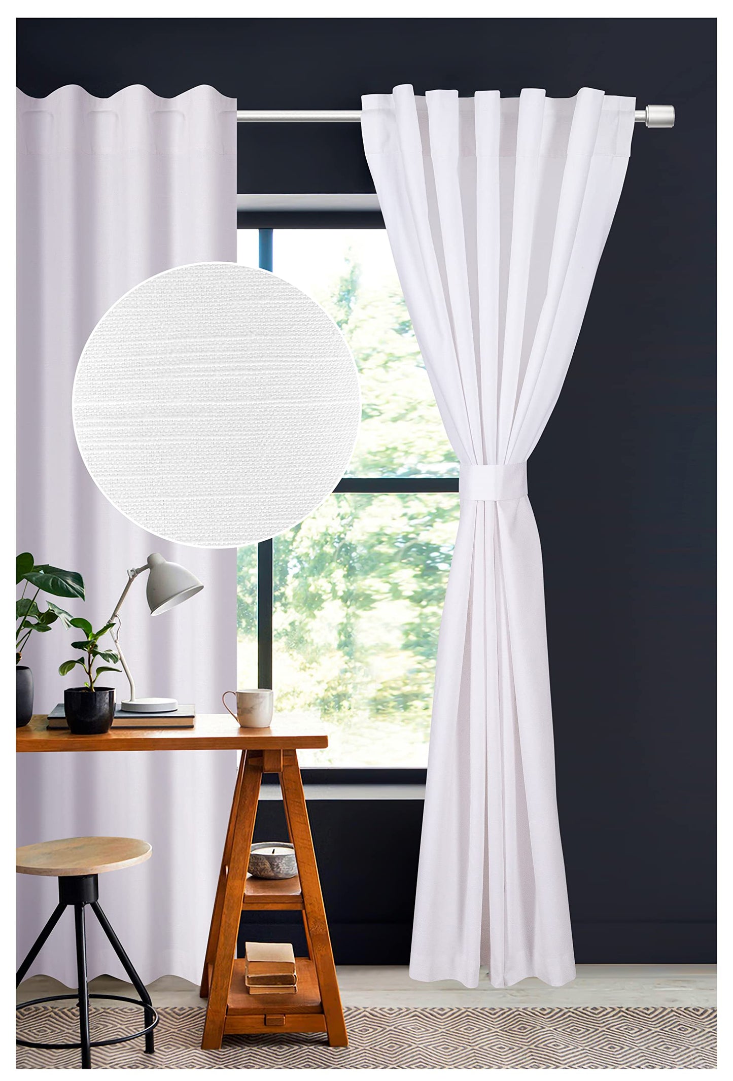 Lightnpro White Cotton Curtains 96 Inches Long - Set of 2 Farmhouse Tab Top Drapes 50x96 for Living Room, Bedroom, or Dining, Light Filtering Curtain Panels, Classic Window Treatment