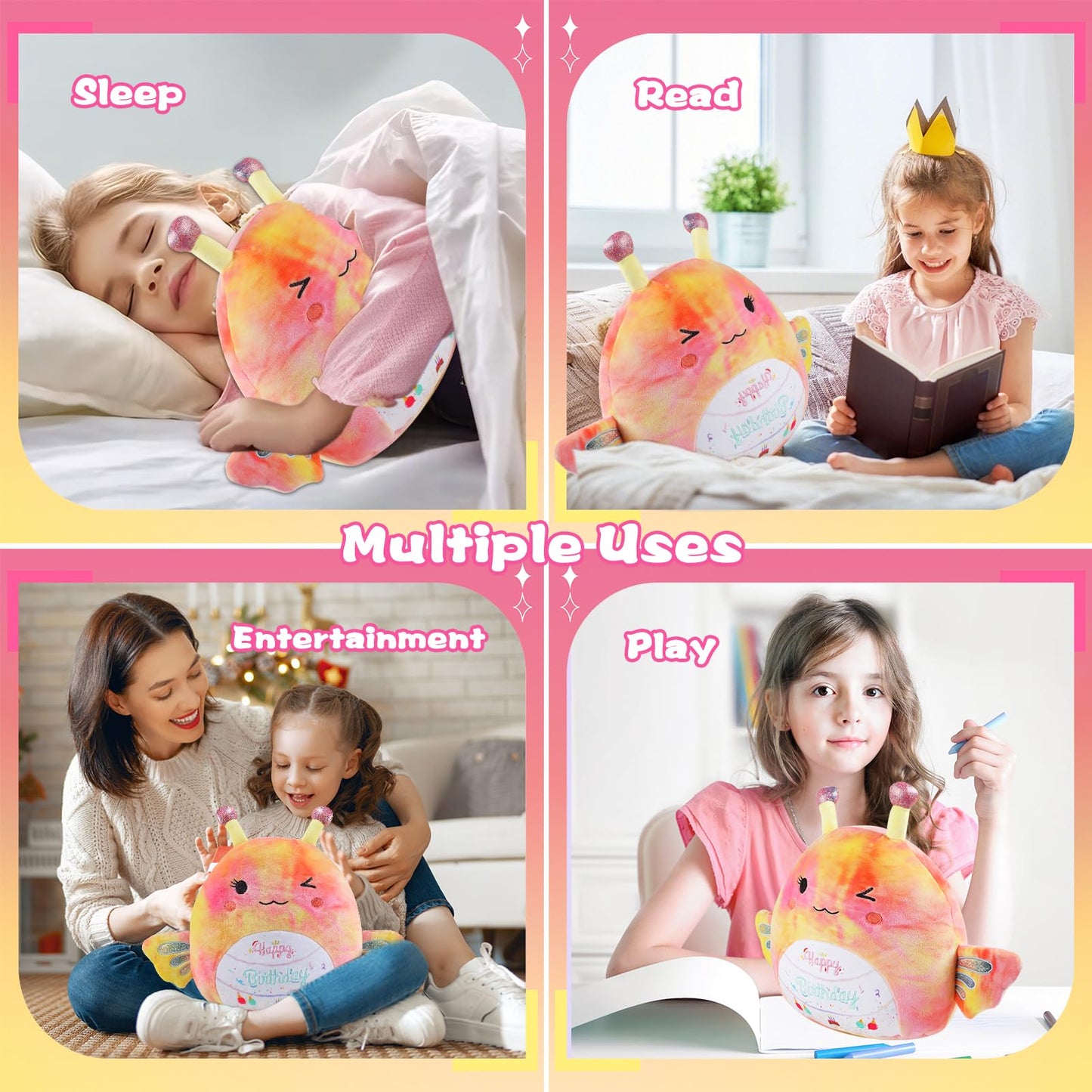 AWNOGKUE Stuffed Animal Butterfly Plush Toys 14 Inch Soft Unicorn Plushies Pillow Cute Rainbow Plushies Room Decoration Birthday Gifts for Kids Toddlers Girls and Boys (Large Butterfly)