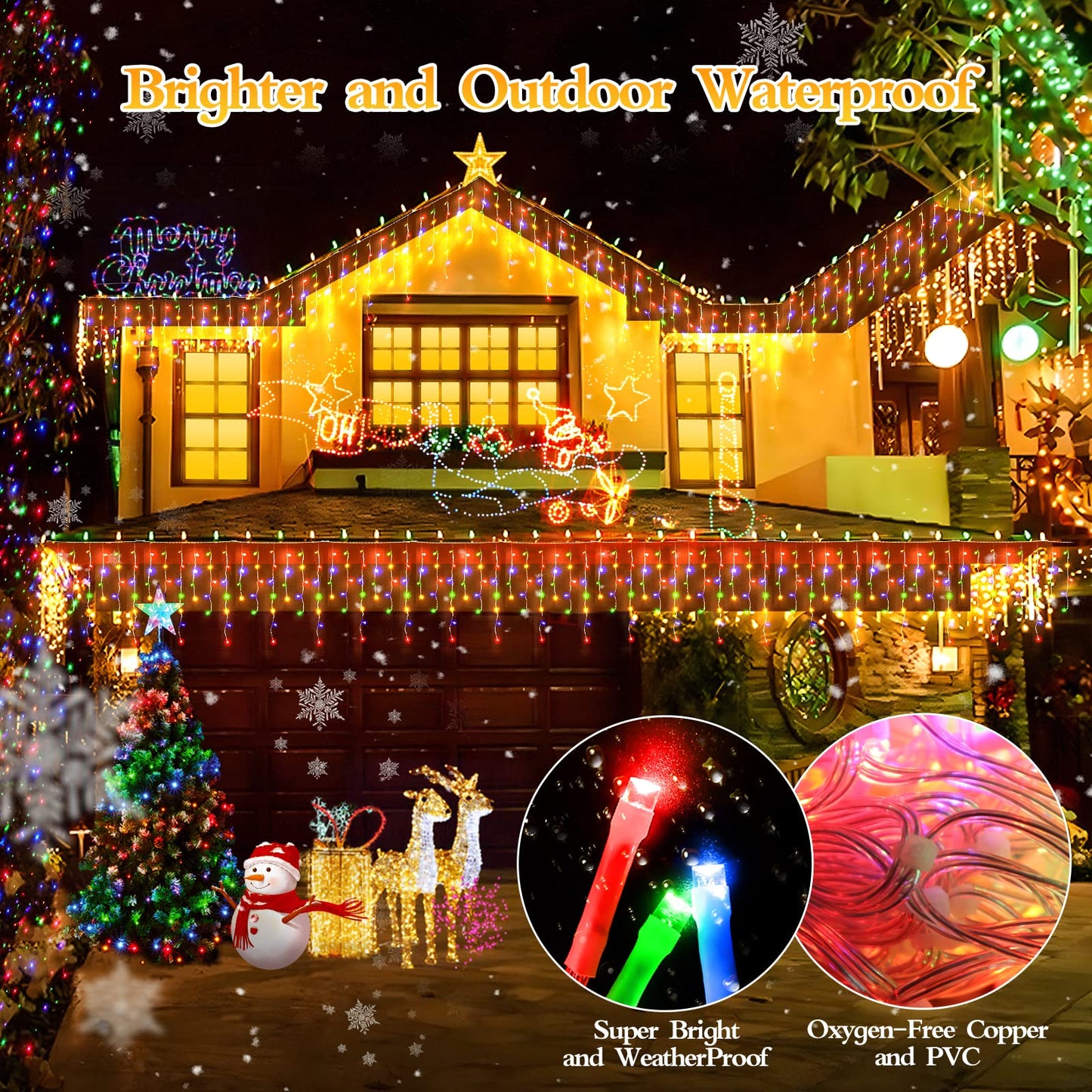 FLVOECN 98FT 960 LED Christmas Lights, Waterproof 8 Modes Ice Lights for Outside with Memory and Timer Hanging Fairy Lights Plug-in Curtain String Lights for Holiday Party Wedding Home (Multicolor)