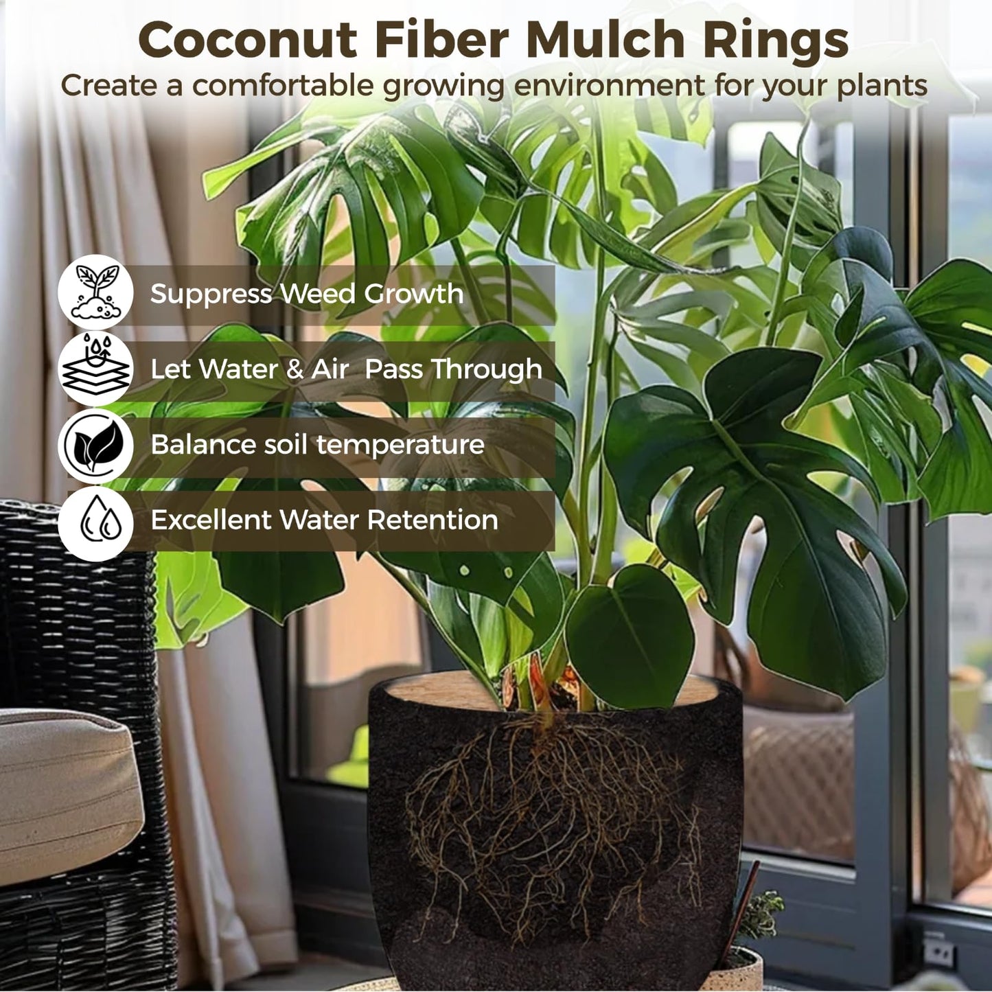 Coconut Fiber Mulch Ring, Natural Coco Coir Tree Protector Mat Tree Protection, 9.8 in Tree Rings Disc Plant Cover, Tree Rings Disc for Indoor Outdoor Plants and Landscaping