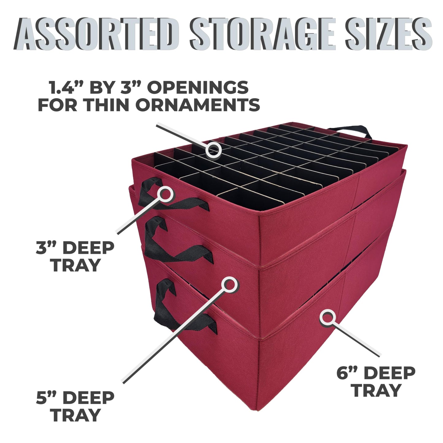 612 Vermont Slim Ornament Storage Box with Adjustable Acid-Free Dividers, Holds 120 Ornaments (SB-40061-VT)
