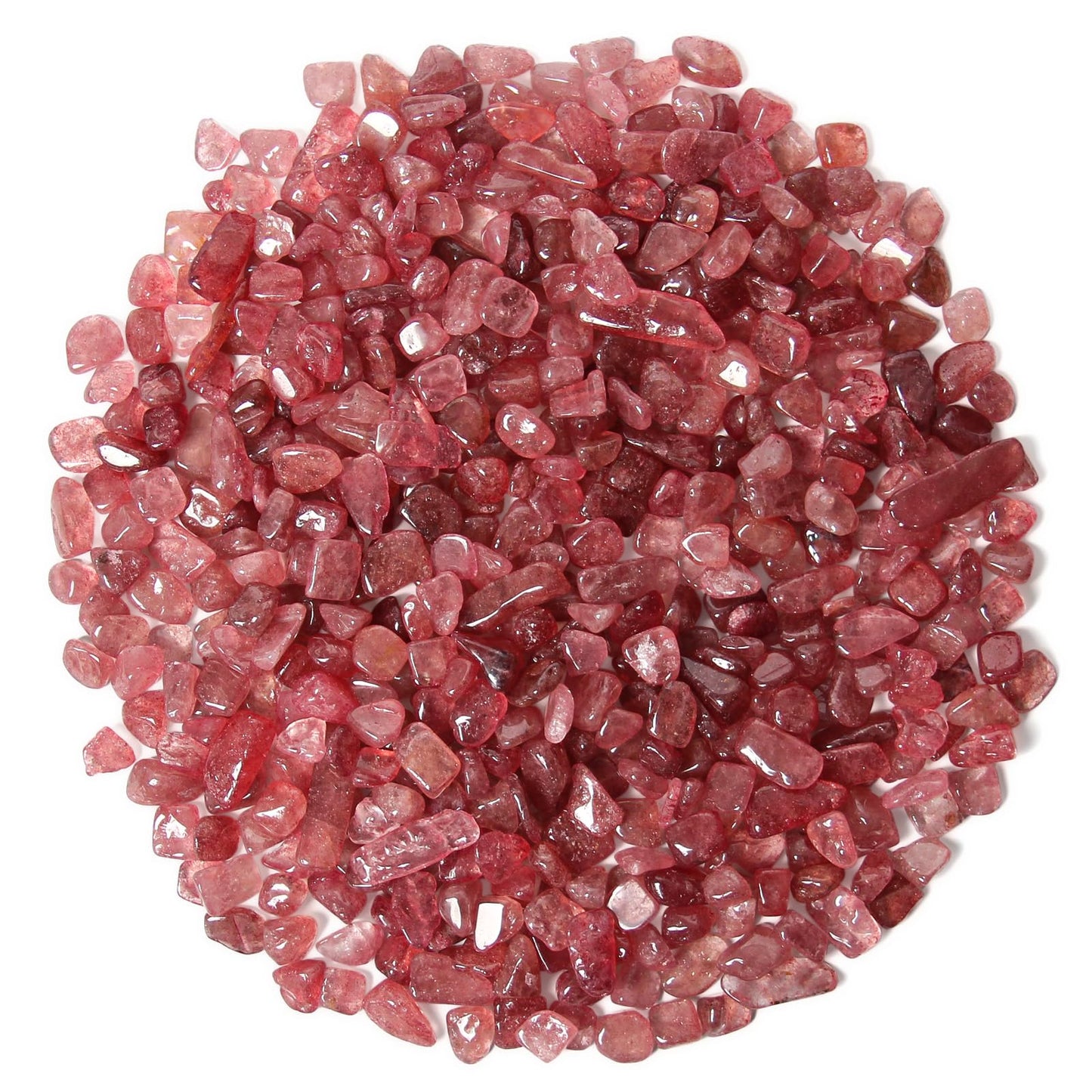 1.1lb Natural Crushed Red Strawberry Quartz Crystal Tumbled Chips-Healing Crystals Chips Bulk, Crushed Crystal Gemstones for Crafts, Beautiful Package for Gift(Red Strawberry Quartz)