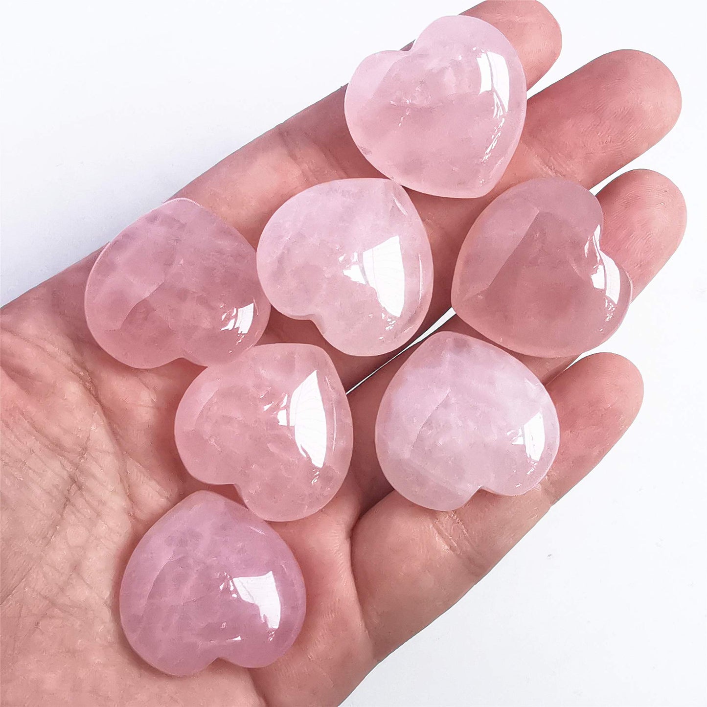 Bacatgem 3 Pcs Natural Rose Quartz Pocket Palm Thumb Healing Crystal Heart Love Worry Stones,1 inches Reiki Balancing Crystal and Healing Stones