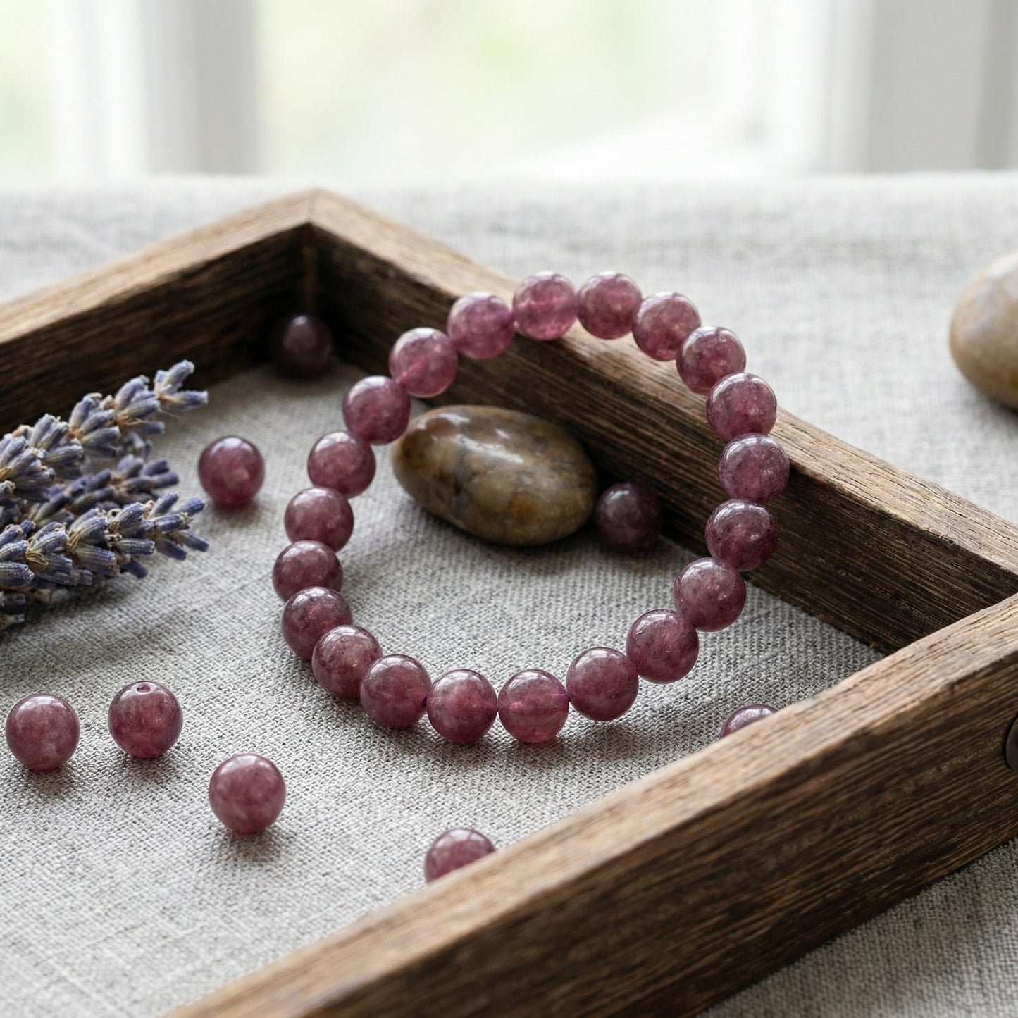 Yochus 45pcs Lepidolite Stone Beads，8mm Healing Power Natural Stone Round Loose Beads for Jewelry Making Earring Necklace DIY Crafts