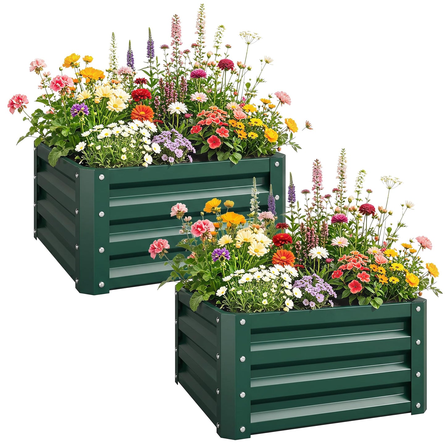 Outsunny 2 Piece Galvanized Raised Garden Bed, 2' x 2' x 1' Metal Planter Box for Growing Vegetables, Flowers, Herbs, Succulents, Green
