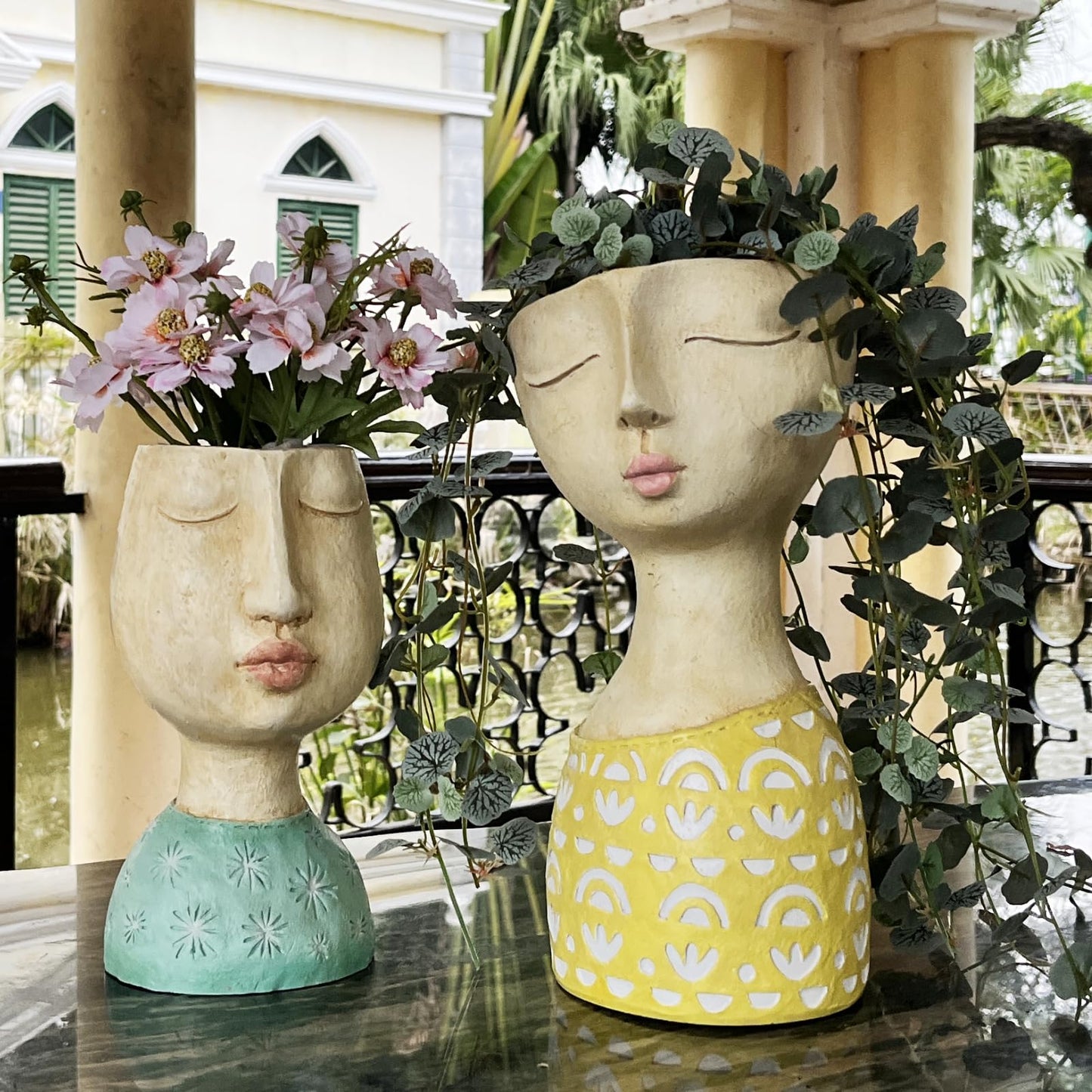 DiliComing Face Planter-Pots for Indoor Plants - 11 Inch Tall Planters for Flowers Head Planter with Drainage for Patio Yard Garden Succulent Pots Garden Decor 6 x 6 x 11 Inch