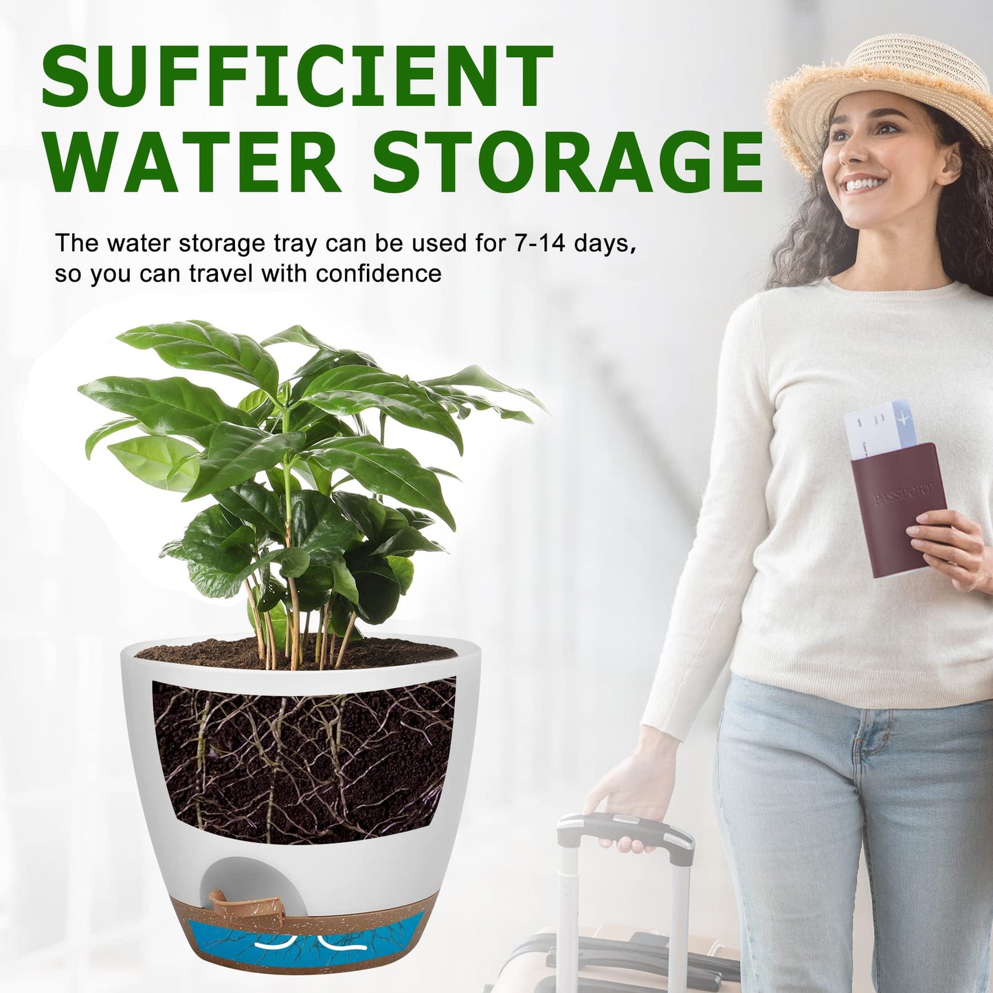 Plant Pots 12/10/9 Inch Self Watering Pots, Set of 3 Plastic Planters with Drainage Holes and Saucers,Plastic Flower Pots,Nursery Planting Pot for Indoor Out Door Plants(White)