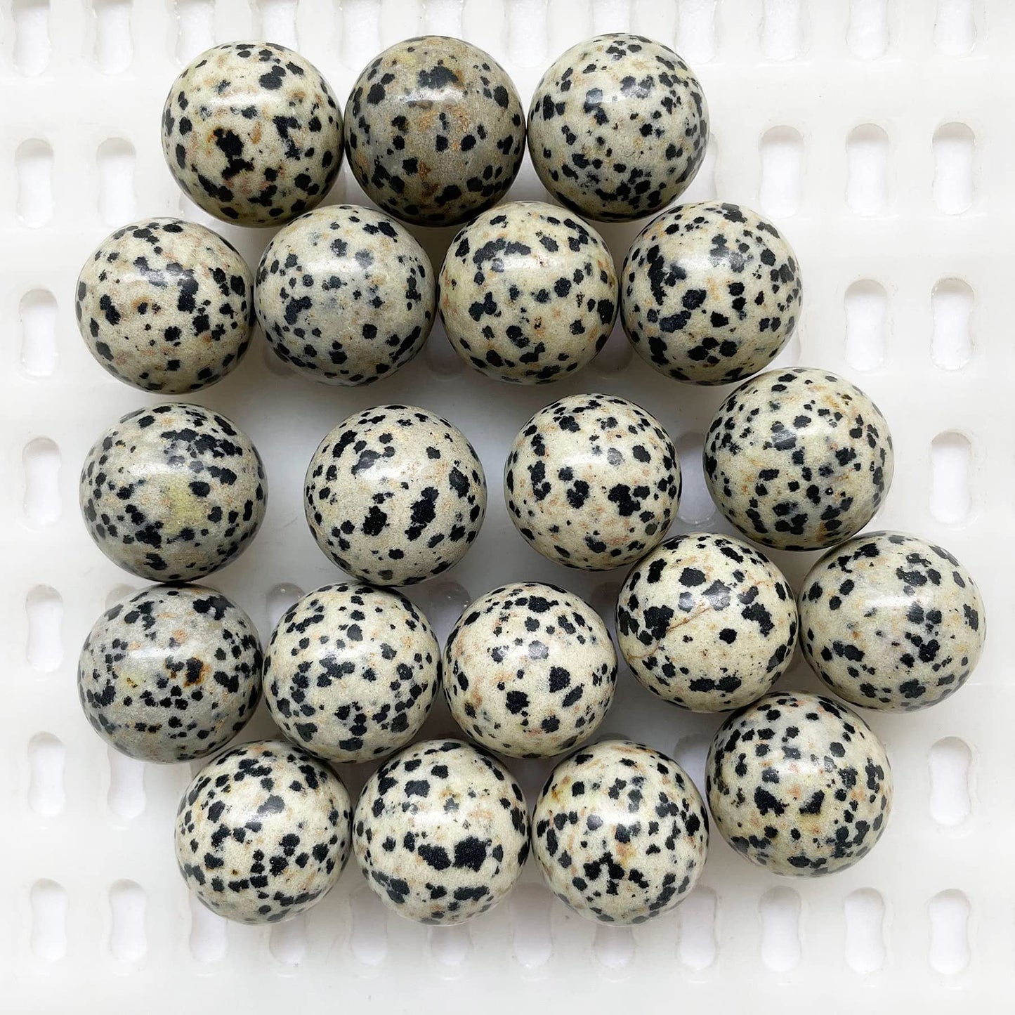 Fekuar 5 Pcs Dalmation Jasper Crystal Sphere Ball Set, Polished Healing Energy Mineral Gemstone Balls for Reiki Chakra Decoration Fengshui 20mm
