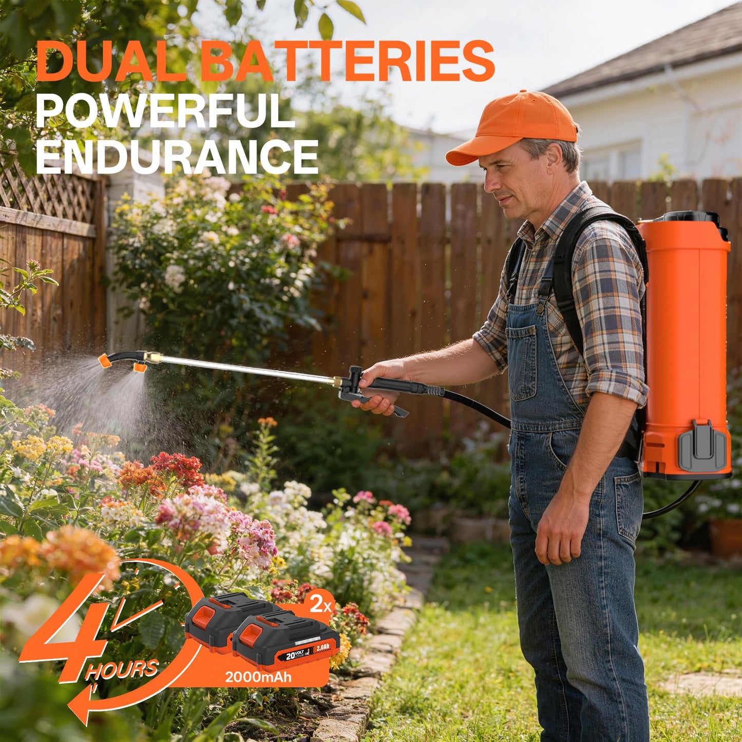 Maxlander Battery Powered Backpack Sprayer 4.2 Gallon, Electric Graden Sprayer Works with 2 x 20V 2.0Ah Battery, 90 PSI Adjustable Pressure Sprayer with 6 Spray Nozzles
