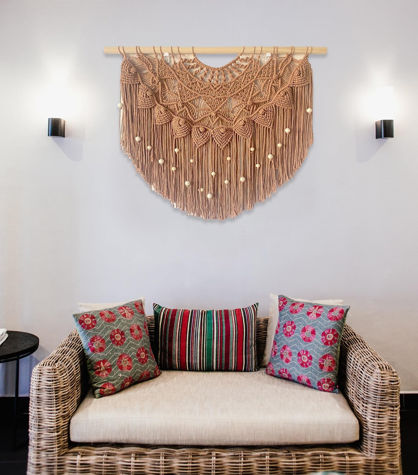 Youngeast Large Macrame Wall Hanging Boho Beaded Curtain for Window Macrame Bedroom Headboard Living Room Wall Art Tassel Tapestry Bohemian Woven Wall Decor 31" W X 25" H (Khaki)