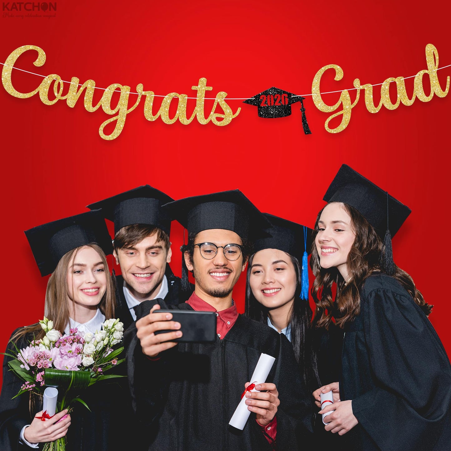 KatchOn, Glitter Gold Congrats Graduation Banner Class of 2026 - No DIY, 10 Feet | Pre - Strung Gold 2026 Graduation Decorations | Congratulations Banner for Grad Party Decor