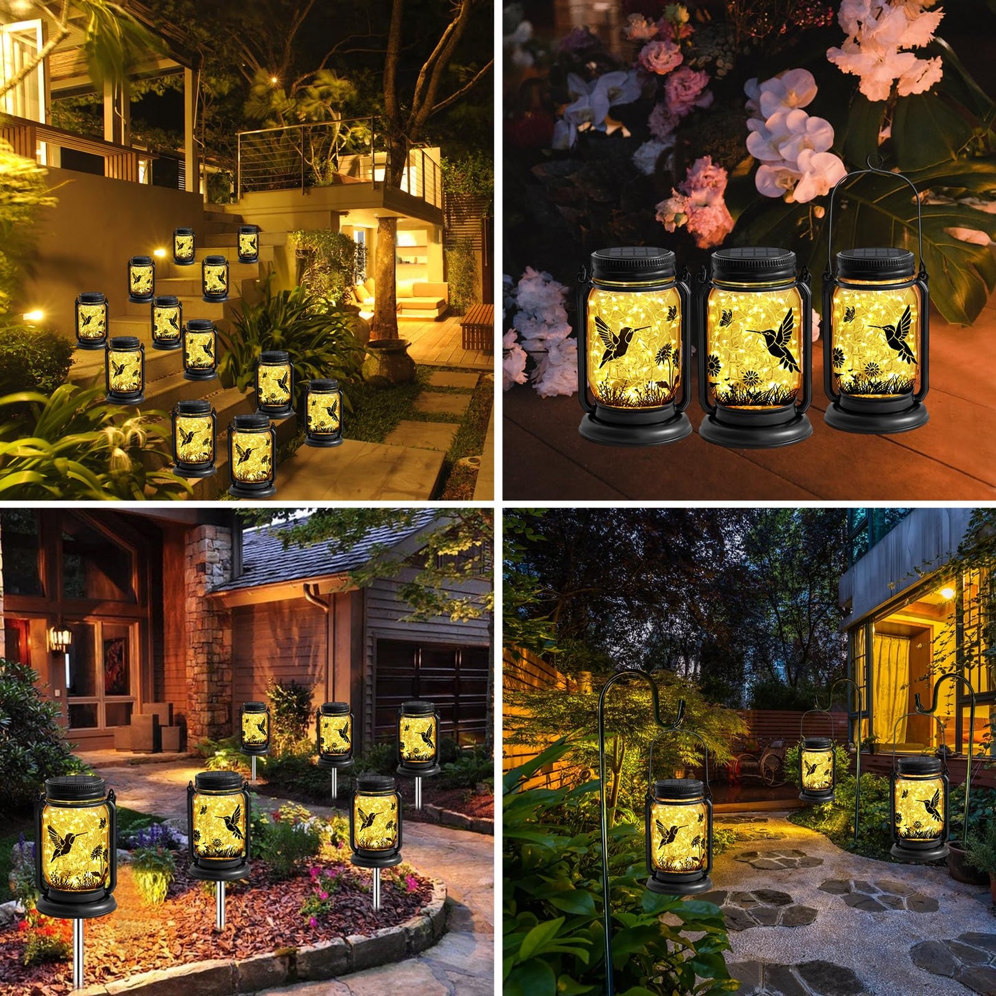 YJFWAL Hummingbird Solar Lanterns Outdoor Waterproof - Mothers Day Gifts for Women Mom Grandma Birthday, Mason Jar Garden Lights for Patio, Yard, Porch, Balcony, Garden Decor