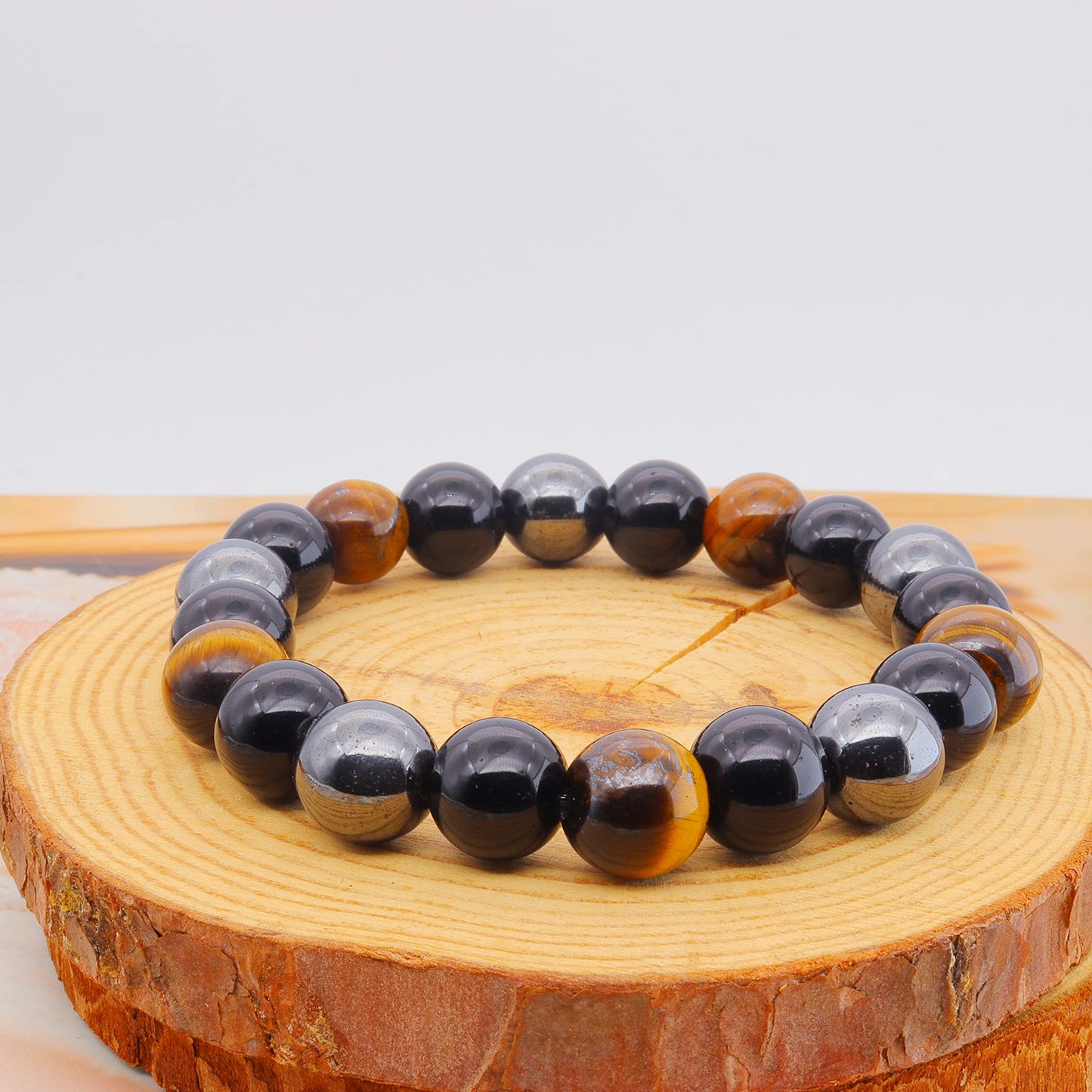 ZZ ZINFANDEL Initial Letter Black Obsidian Beaded Bracelets for Men, Mens Triple Protection Bracelet,10mm Natural Black Onyx Tiger Eye Stone Beads Bracelets (C)