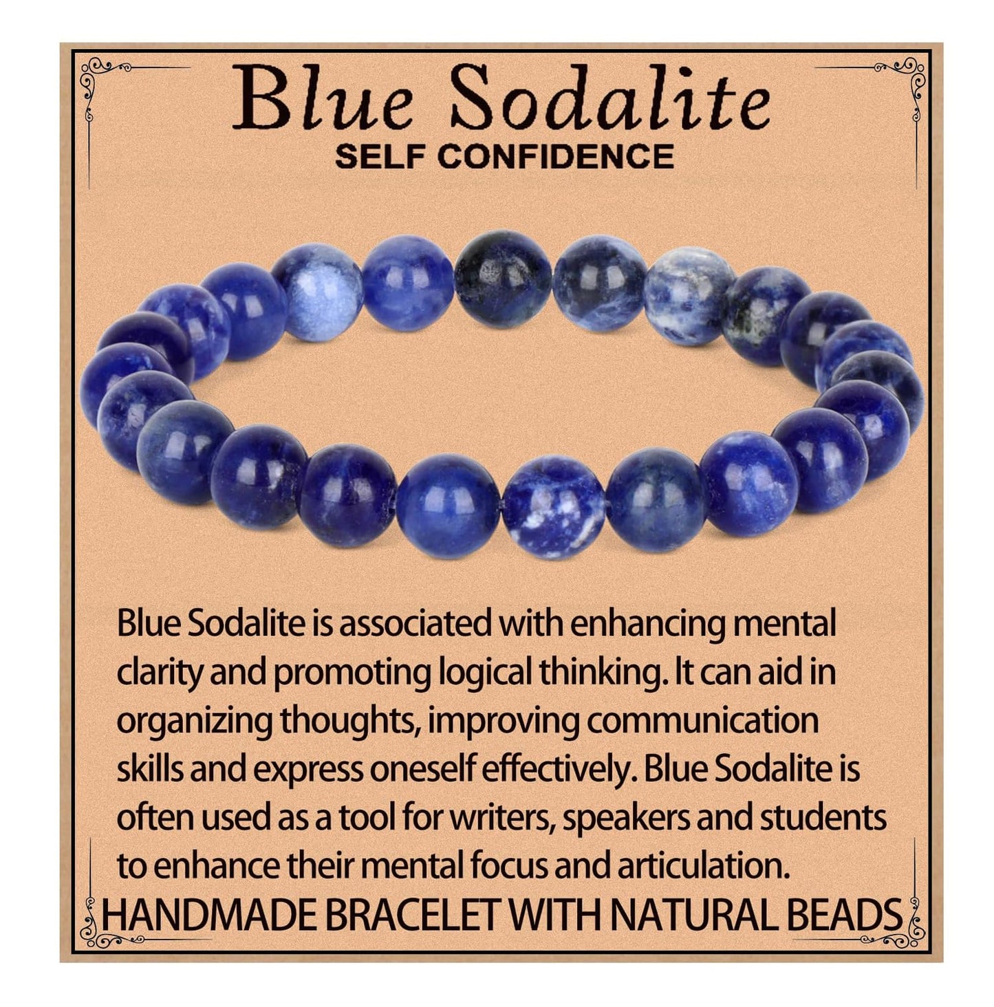 LPBeads Handmade Natural Gemstone Stretch Elastic 8mm Blue Sodalite Bracelet Healing Crystal Round Stone Beads Jewelry Gifts for Women Men