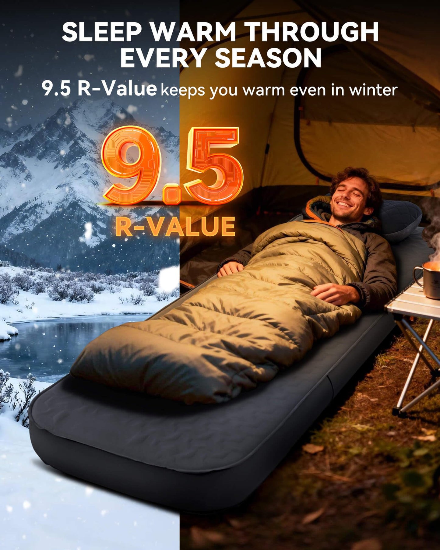 Hikenture 4" Thick Self Inflating Sleeping Pad with Electric Pump, Foam & Air Camping Mattress, 9.5 R-Value Insulated Sleeping Mat, Portable All Season Camping Pad for Tent, Car, Cot