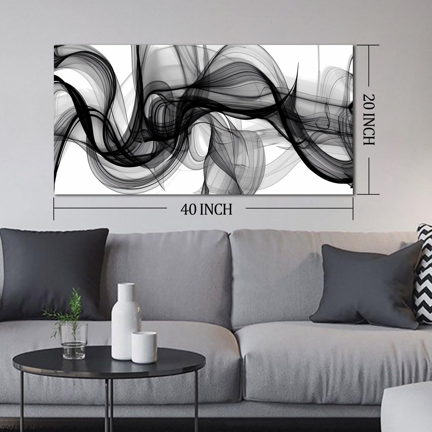 ENTANUB Abstract Wall Art for Bedroom, Black and White Canvas Wall Decor for Living Room, Smoke Picture Print, Size 40 x 20 Inches