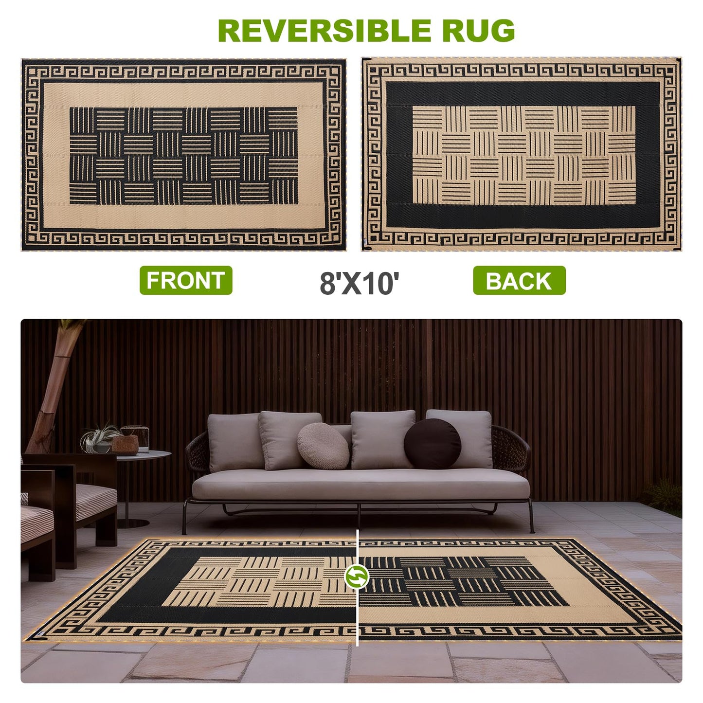 YONILE LED Outdoor Rug 8x10 ft Waterproof for Patios Clearance,Reversible Outdoor Plastic Straw Rug, RV Mat Outside, Indoor Outdoor Carpet for Porch, Deck, Backyard, Balcony, Picnic