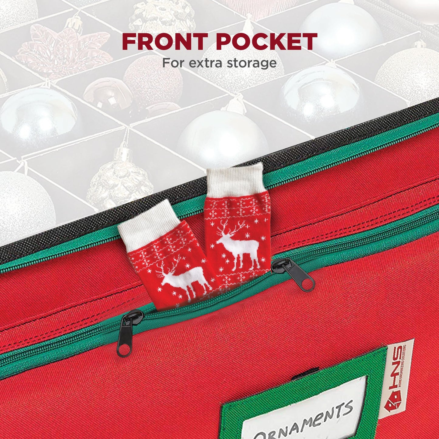 Premium Christmas Ornament Storage Box – Holds up to 72-3” Ornaments + 6 Side Slots for Figurines & Nutcrackers – Holiday Decoration Organizer – Durable 600D Red Canvas