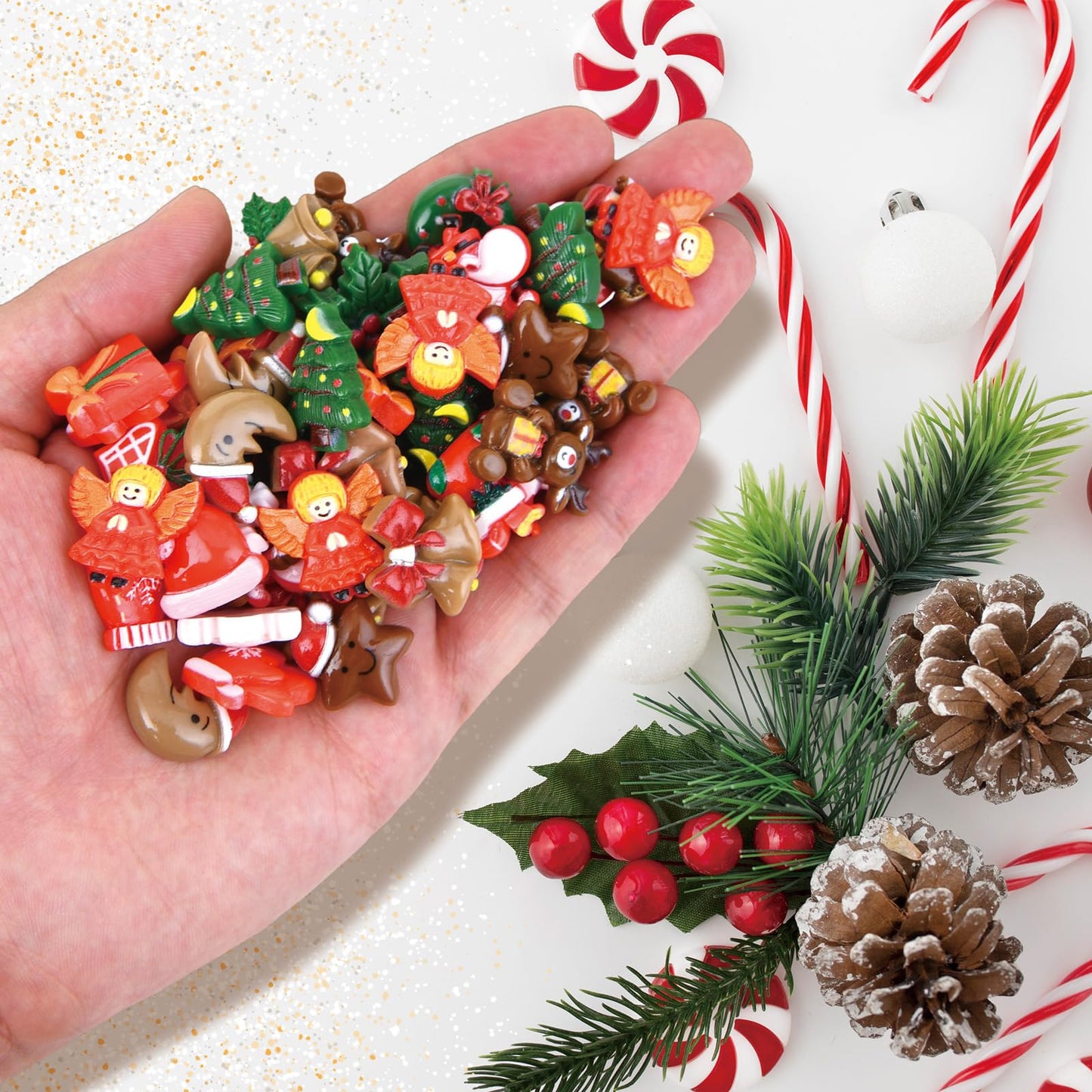 50 Pcs Mini Christmas Ornaments Flatback Resin Charms Christmas Craft Supplies Cute Christmas Embellishment for Craft Making, Ornament Scrapbooking, DIY Crafts