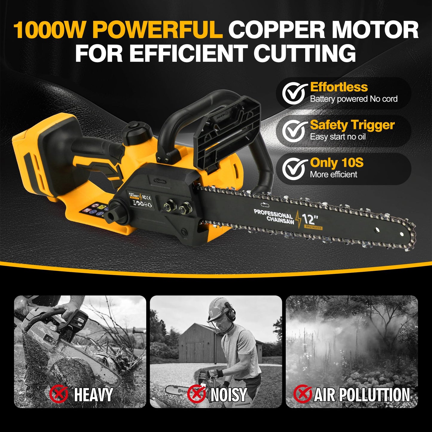 Brushless Electric Chainsaw 12" Cordless Tool Only for Dewalt 20V/60V Battery with Auto Oiler & Security Lock, for Tree Saw Trimming and Branch Wood Cutting (Tool Only)