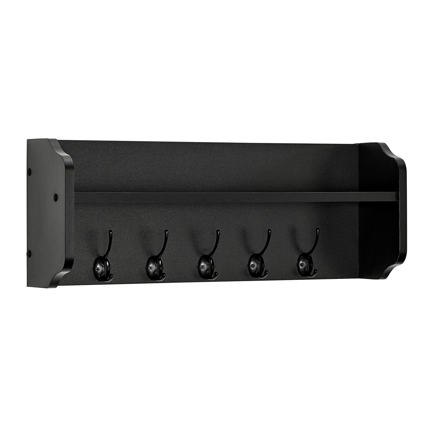 Danya B. Entryway Floating Utility Wall Shelf with Hooks – Wall Mounted (Black)