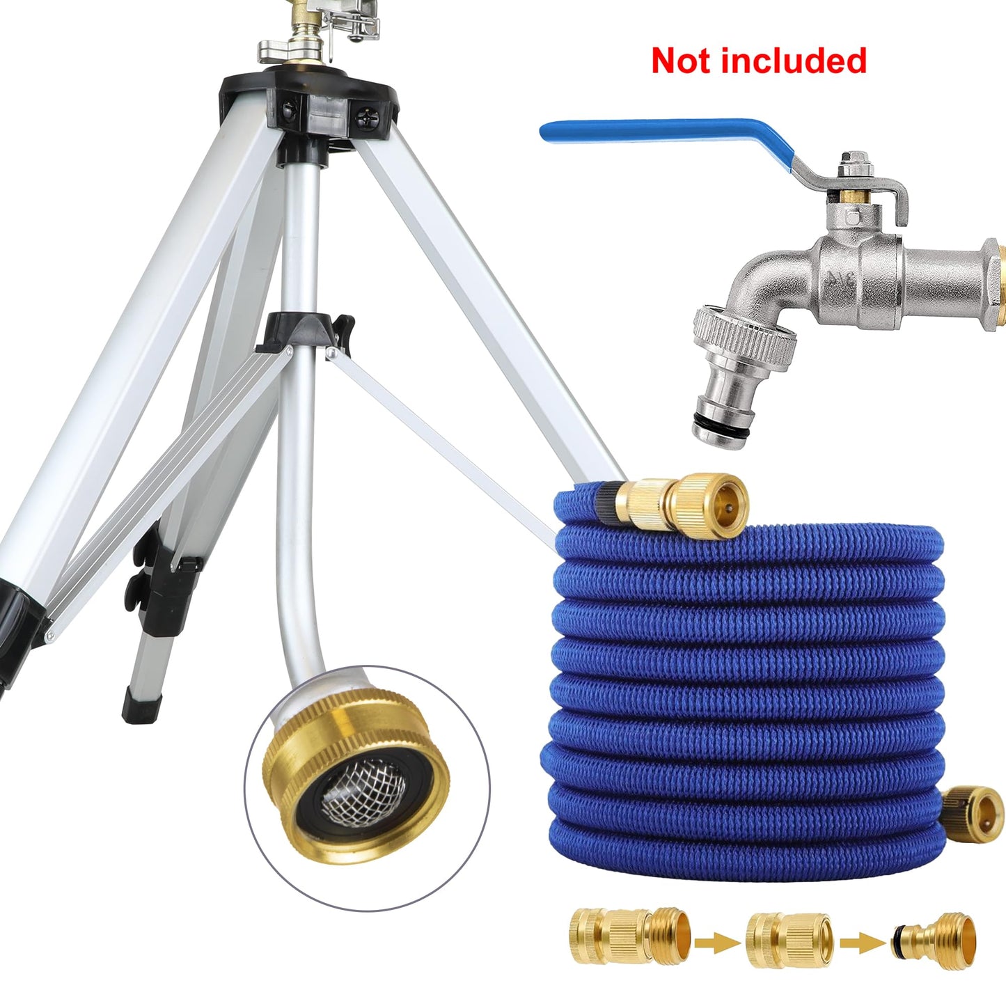 37" Metal Telescopic Tripod Sprinklers, 2 Pack Heavy Duty Impact Lawn Sprinkler for Large Areas, Yard, Courtyards and Gardens