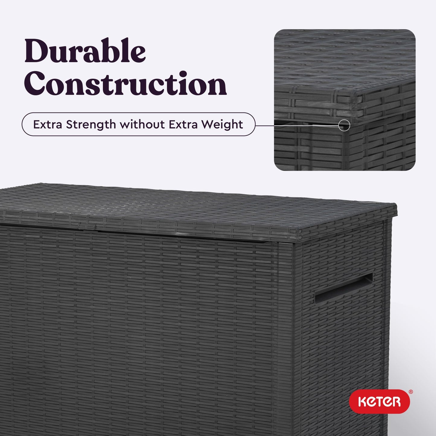 Keter Java XXL 230 Gallon Resin Rattan Look Large Outdoor Storage Deck Box for Patio Furniture Cushions, Pool Toys, and Garden Tools, Dark Grey