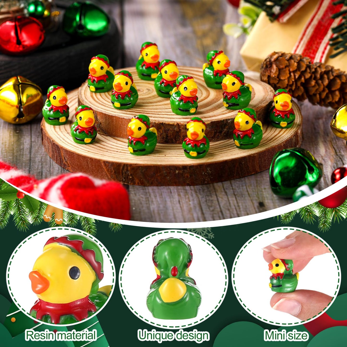 Weysat 60 Pcs Mini Christmas Elf Resin Ducks Tiny Elves Ducks Bulk Christmas Miniature Figurine Decoration for Xmas Party Favors Stocking Stuffers Birthday Gifts