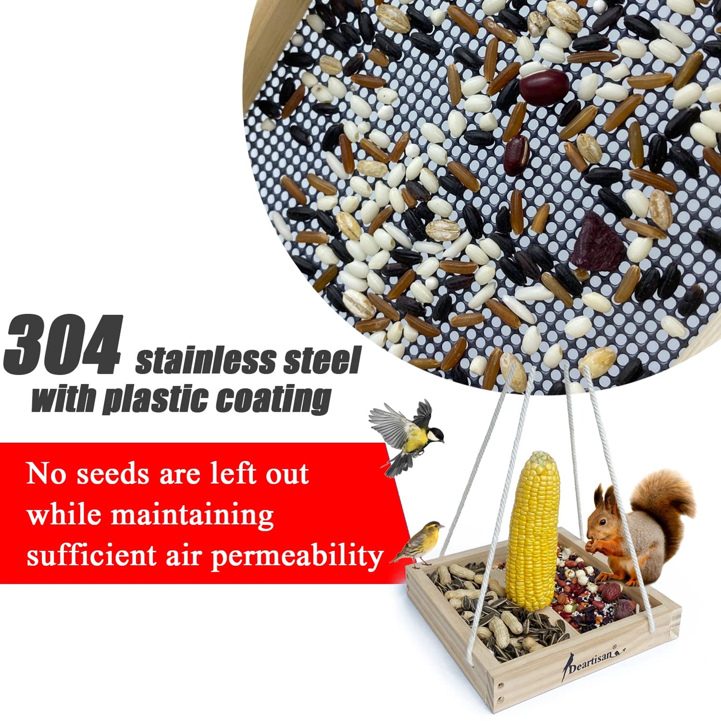 Platform Squirrel & Bird Feeders, Quality Cedar Made Wood Tray Garden Hanging Animal for Yard Outside Decoration Attrcting for Wild Birds