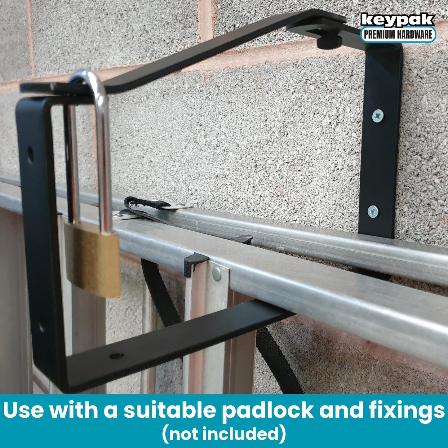 Keypak ST0555B 2 Pack Universal Lockable Wall Ladder Rack Brackets Secure Storage, Black, 170 x 235 x 30 mm