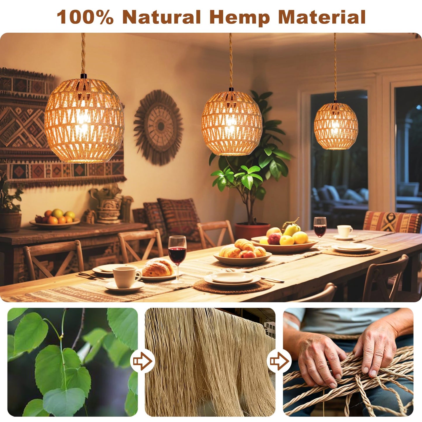 Maliralt Hanging Lamps Rattan Pendant Light Hanging Lights 16.4ft Plug in Cord Pendant Light Fixture Plug Into Wall Outlet Pendant Lighting with On Off Switch for Bedroom Living (Egg Shade)