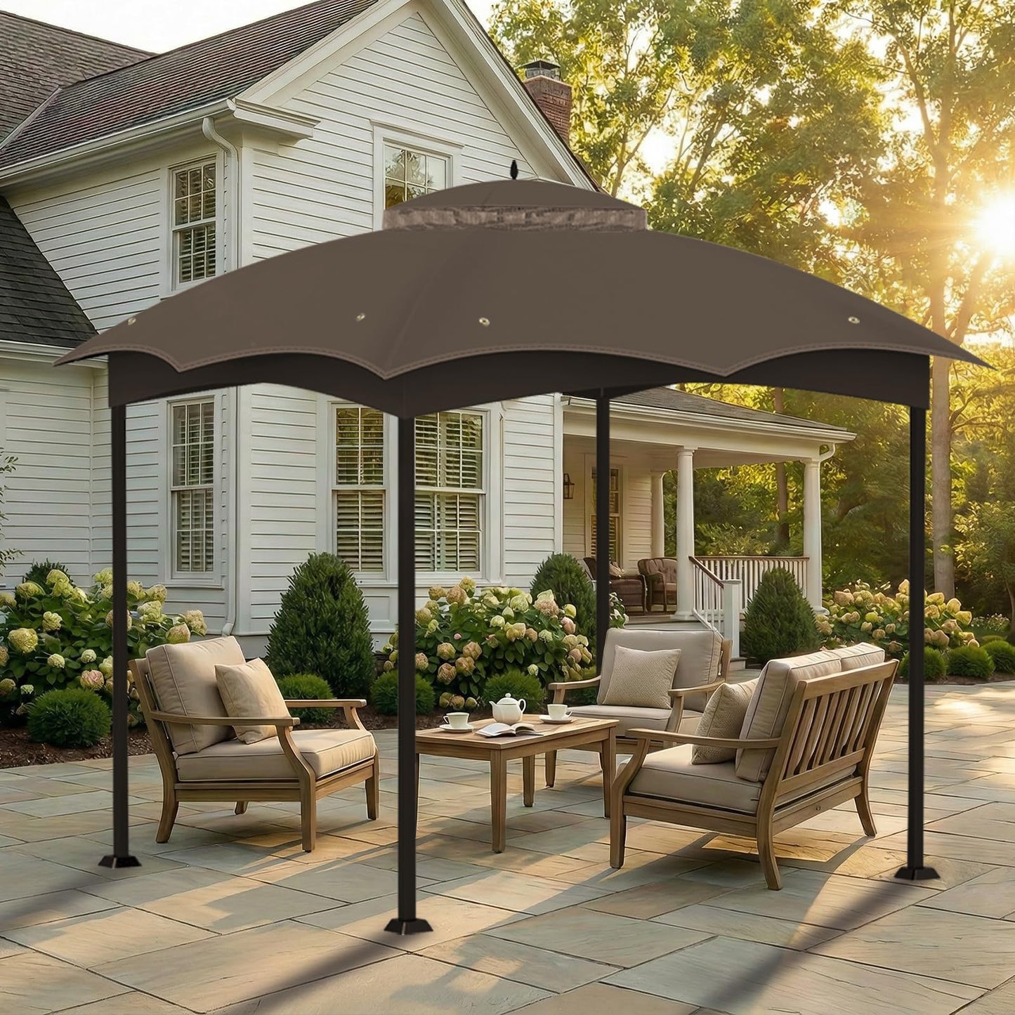 Replacement Canopy Top Cover, Double Tiered Waterproof Canopy Roof for Lowe's Allen Roth Gazebo #GF-12S004B-1 (Brown)