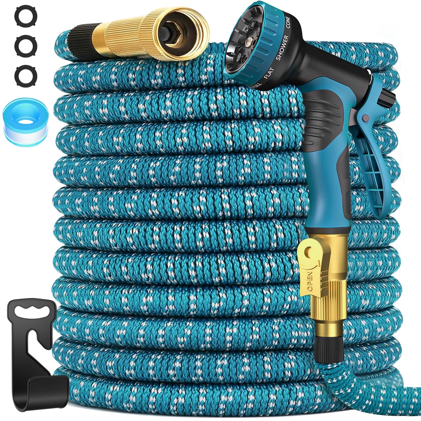 50 FT Expandable Garden Hose-2026 Newly No-Kink Water Hose with 10-Pattern Nozzle,Flexible,Lightweight,Leak-Free,3/4” Solid Brass Fittings,4 Layer Latex Core,3750D Durable Fabric Expanding Hose