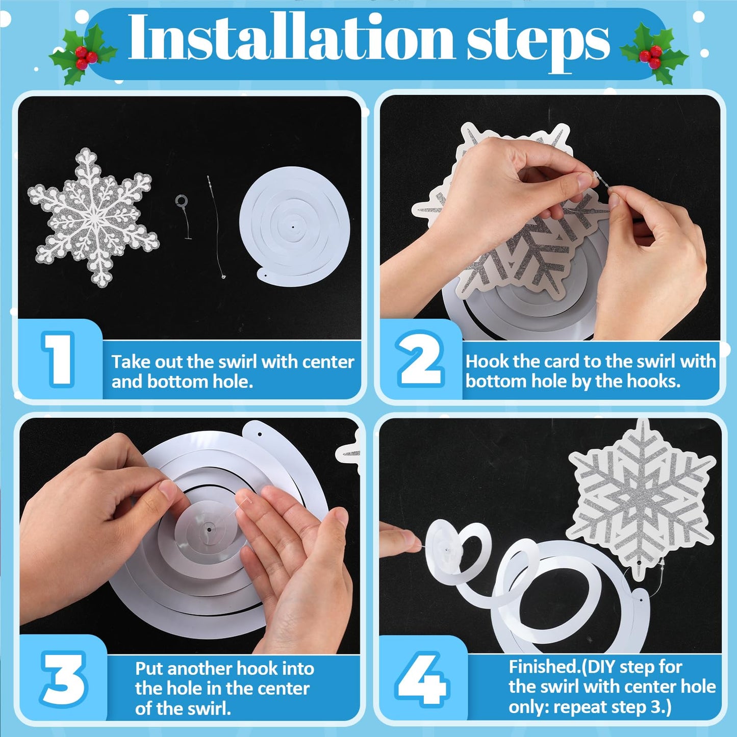 30Pcs Winter Wonderland Party Decorations Winter-Themed Hanging Swirls Snowflake Snowman Ceiling Hanging Streamers Ornaments for Xmas Wonderland Frozen New Year Birthday Party Supplies