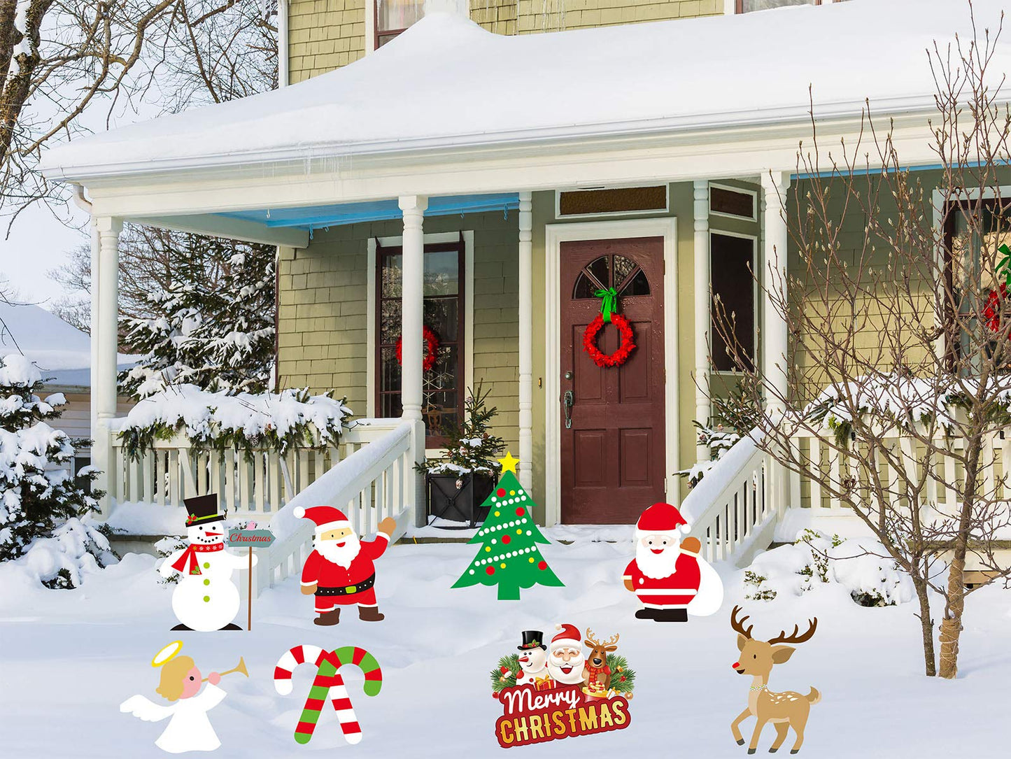 Christmas Outdoor Indoor Yard Signs Decorations -Xmas Holiday Winter Wonderland Yard Sign Outdoor Lawn Yard Decorations (Large 8 PCS)