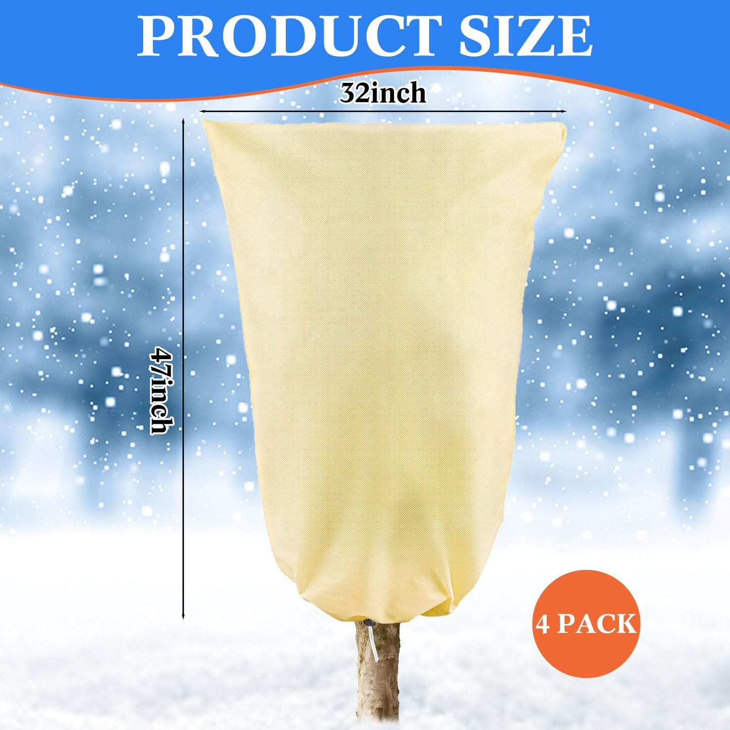 4 Pcs Plant Covers Freeze Protection, Reusable Winter Frost Cover for Outdoor Shrub & Fruit Tree Potted, 2.8oz/yd² Heavy-Duty Tree Jacket with Zipper & Drawstring, 32" x 47"