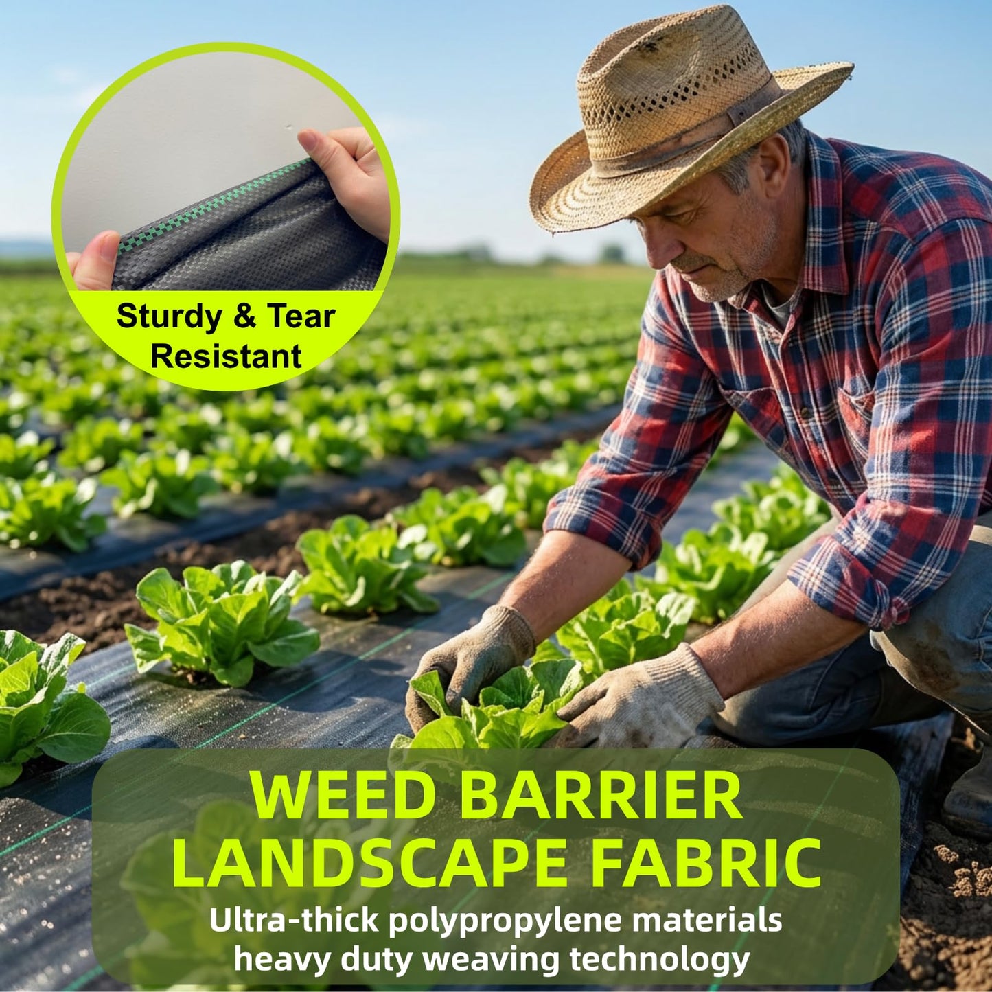 Rohuis 4ft x 100ft Weed Barrier Landscape Fabric, Heavy Duty Woven Ground Cover for Garden, Weed Control Mat for Gardening Driveway Landscaping, Weed Blocker Cloth with 20 U-Shaped Securing Pegs