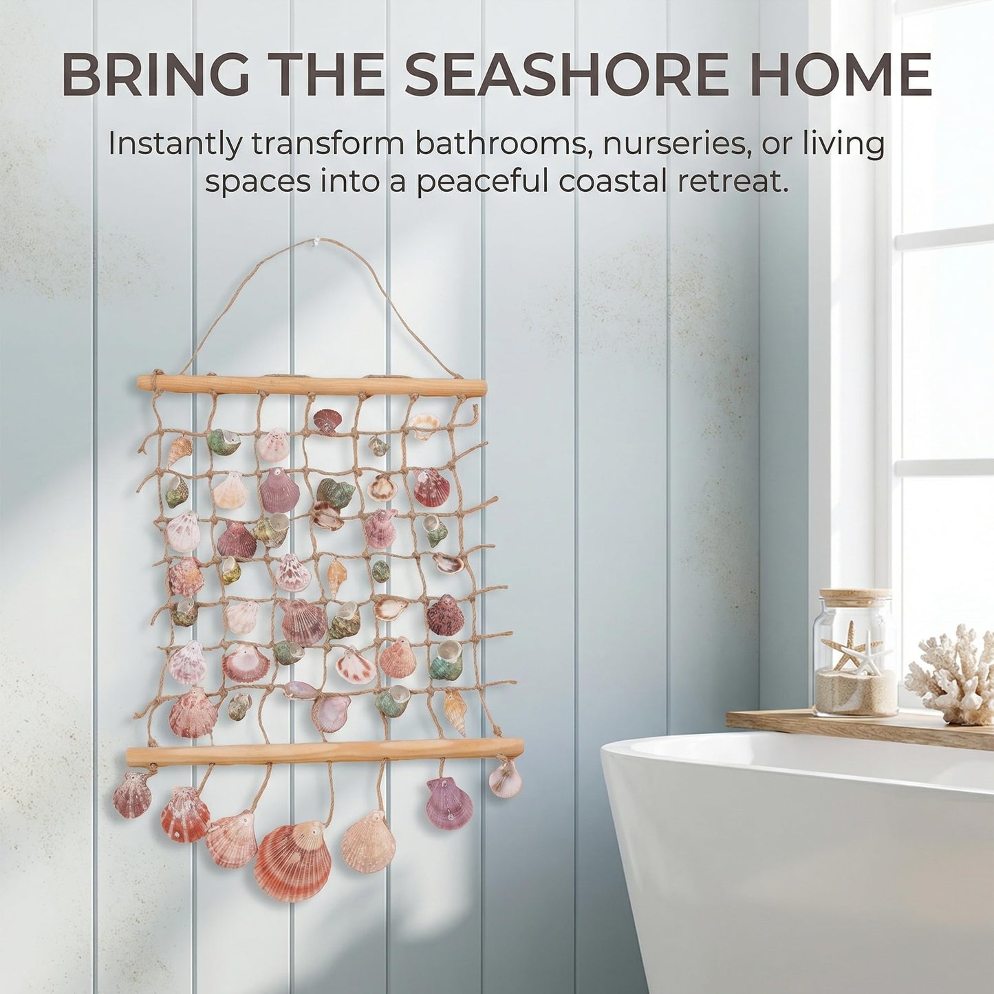 DECHOUS Sea Shell Wall Hanging Decor: Beach Ocean Macrame Wall Hanging Seashell Decor for Home Coastal Beach Themed Room - 20x15 Inch