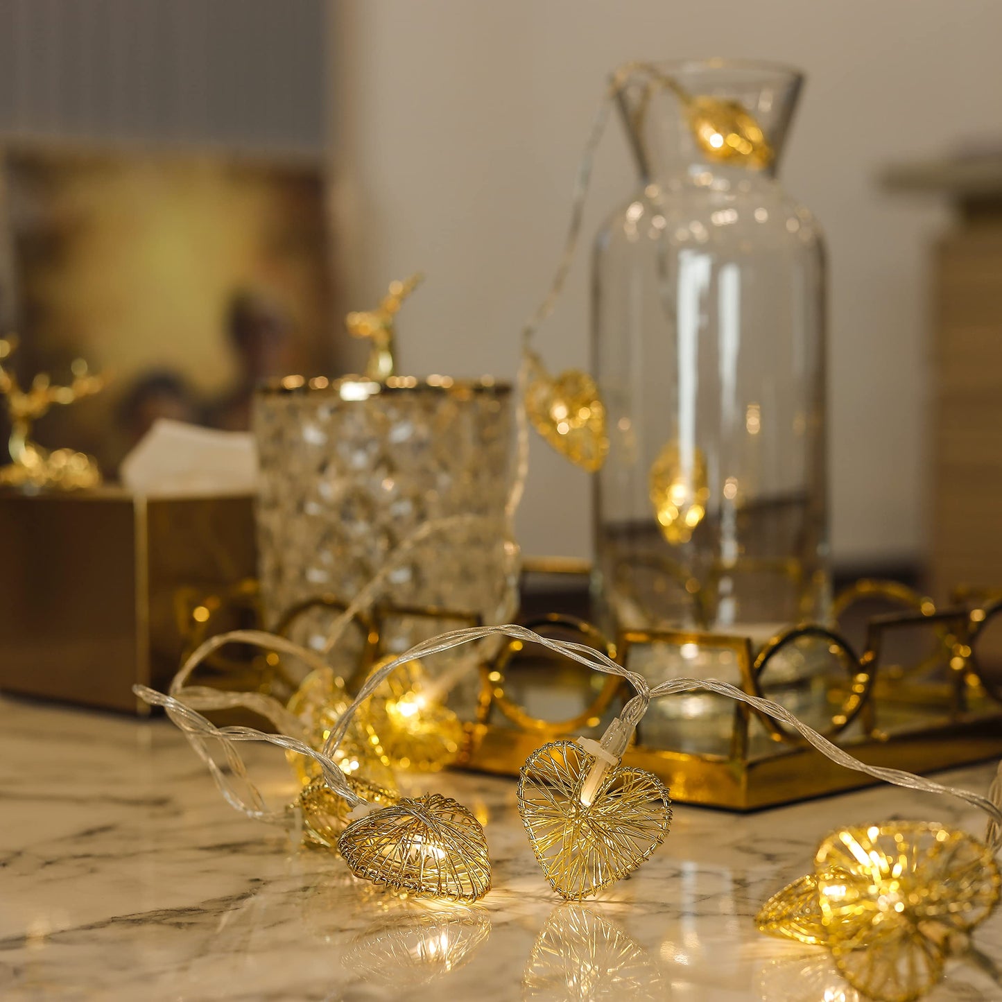Cobus CozyHome Heart String Lights – 23 FT & 20 Warm White LEDs | Indoor | Christmas Fairy Lights Engagement Wedding Decoration Table Decoration Fairy Lights