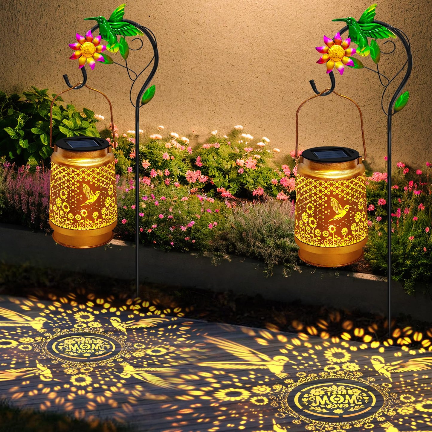 Mothers Day Gifts Solar Lanterns Outdoor Waterproof Hummingbird with Shepherd Hook,Hummingbird Garden Decor Birthday Gifts for Women Mom,Hanging Solar Lights Metal Bird Decorative for Yard,Patio,Porch