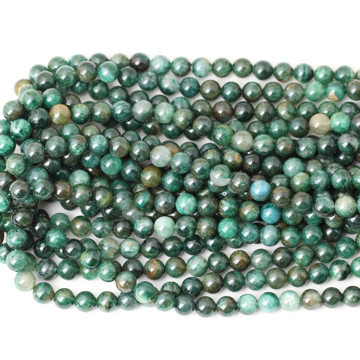 CHEAVIAN 45PCS 8mm Natural Green Mica Gemstone Smooth Surface Round Loose Beads for Jewelry Making 1 String 15 Inches