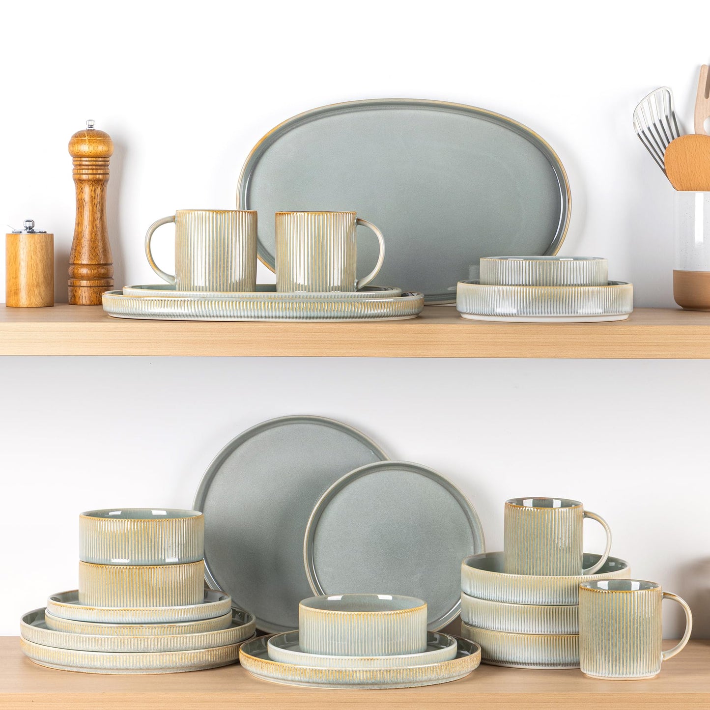 theterra Ceramic Serving Platter, 15.6"/14.4"/12.2" Oval Serving Dishes for Entertaining, Oven Safe, Microwave Safe, Serving Plates Set of 3 for Wedding, Party, Turkey, Desert Sage