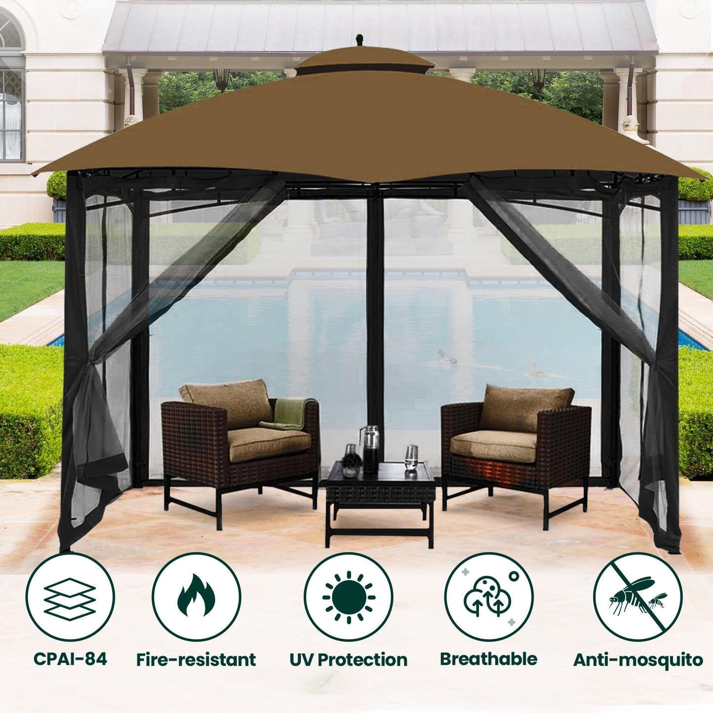 Gazebo Universal Replacement Mosquito Netting, Upgrade 12' x 14' Outdoor Canopy Net Screen 4-Panel Sidewall Curtain, with Zippers, Easy to Install, Fit for Most Gazebo 12x14 Canopy, Black