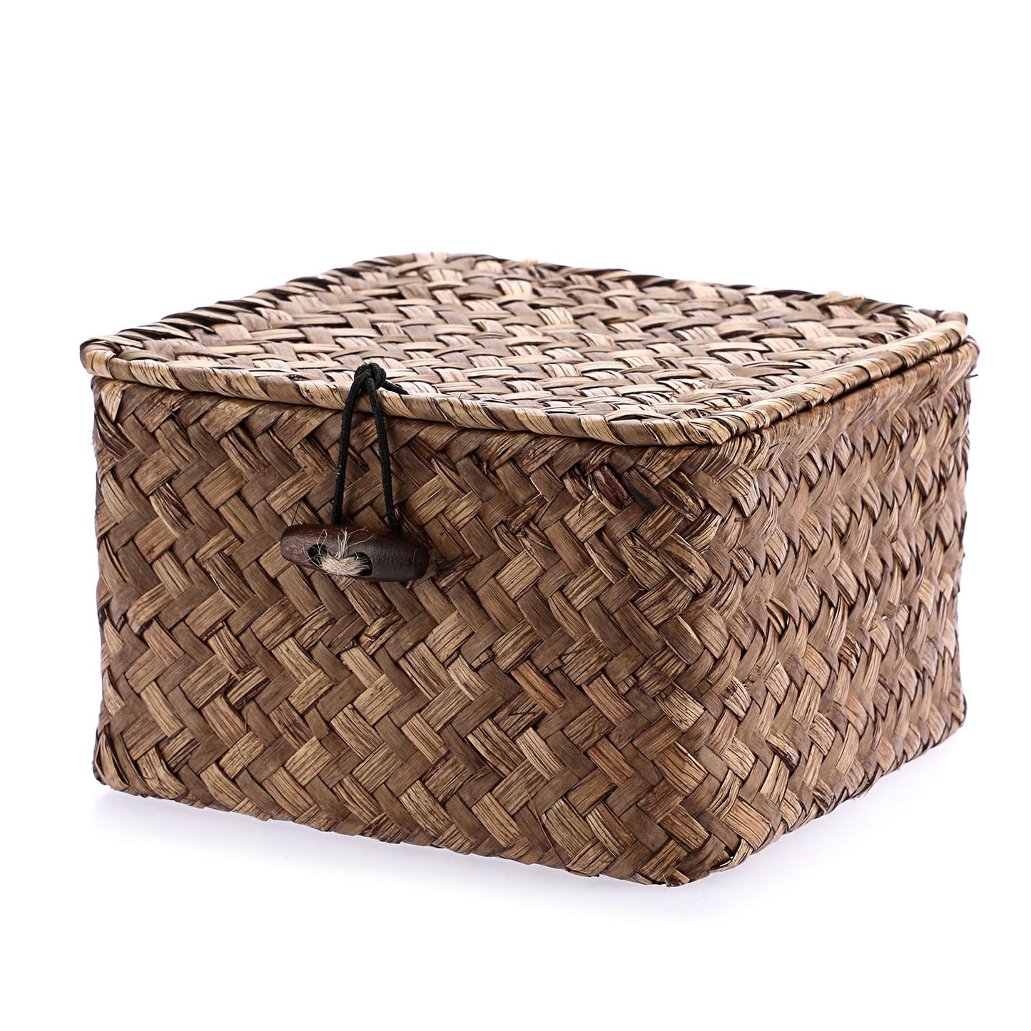 Hipiwe Seagrass Basket with Lid Wicker Storage Basket Square Handwoven Decorative Baskets Box for Shelf Multipurpose Household Baskets Home Decor,X-small