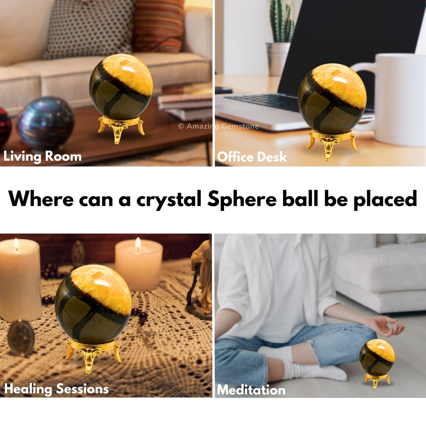 Amazing Gemstone Septarian Crystal Ball with Stand - 2 Inches Crystal Sphere Meditation Balls for Witchcraft and Decorative Balls